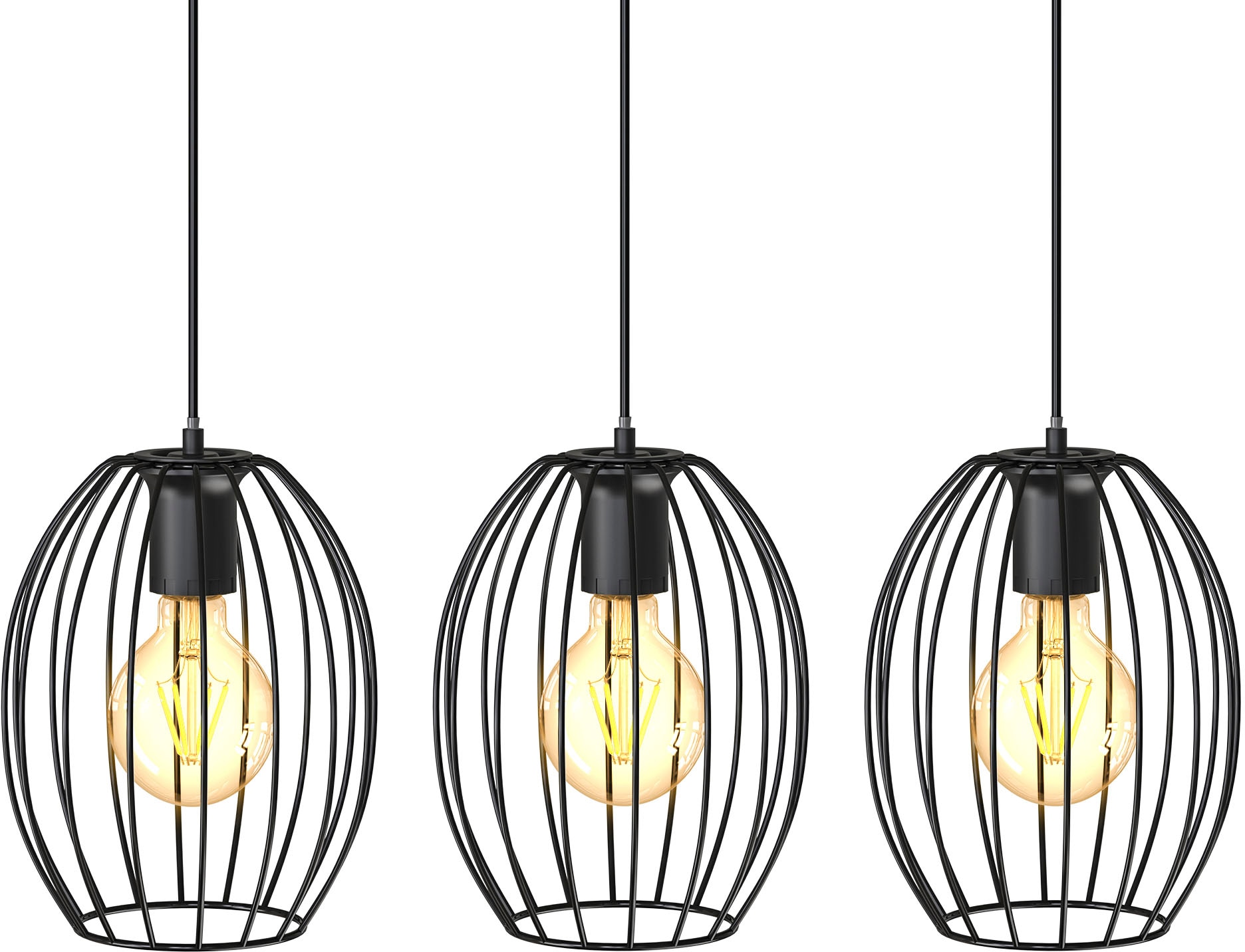 B.K.Licht Pendelleuchte »BK_PL1461 Retro-Pendellampe, Metall, Schwarz«, 3 f günstig online kaufen
