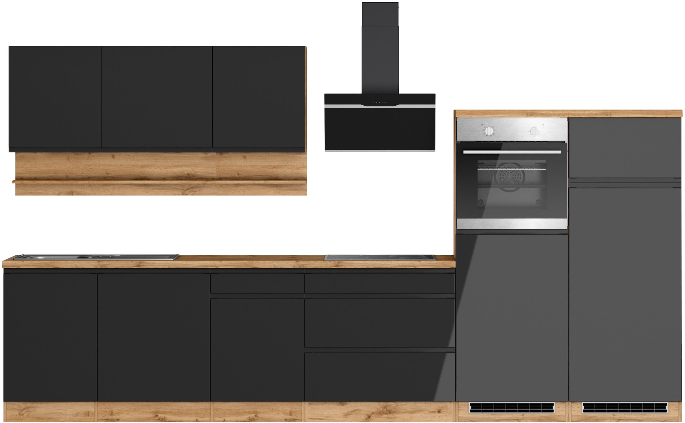 KOCHSTATION Küchenzeile »KS-Virginia,neu in verbesserter Ausführung« Arbeitsplatte 38 mm stark, Stauraum, Softclose,  Breite 360 cm, Softclose, wahlweise mit E-Geräten und Induktion