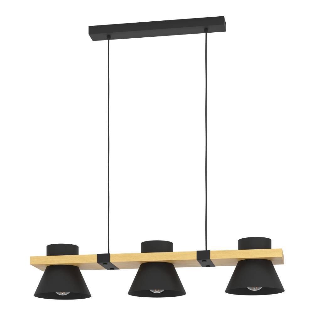 EGLO Hängeleuchte »MACCLES«, 3 flammig, Leuchtmittel E27 | ohne Leuchtmittel, Pendelleuchte, Esszimmerlampe, Holz und Metall, Schwarz, Hängeleuchte