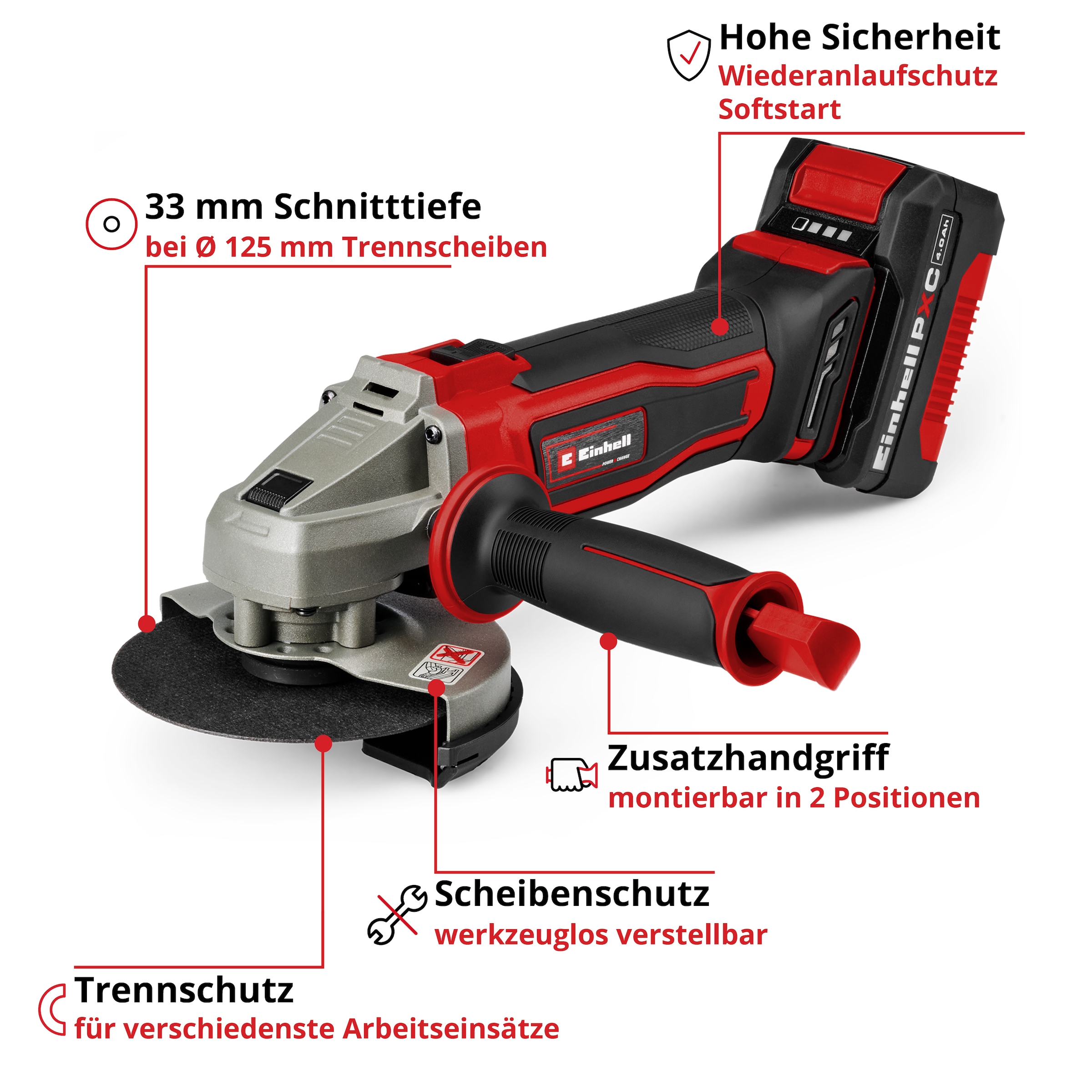 Einhell Akku-Winkelschleifer »TE-AG 18/125-2 Li (1x 4,0 Ah)« Set,  inkl. 4,0 Ah Akku und Ladegerät