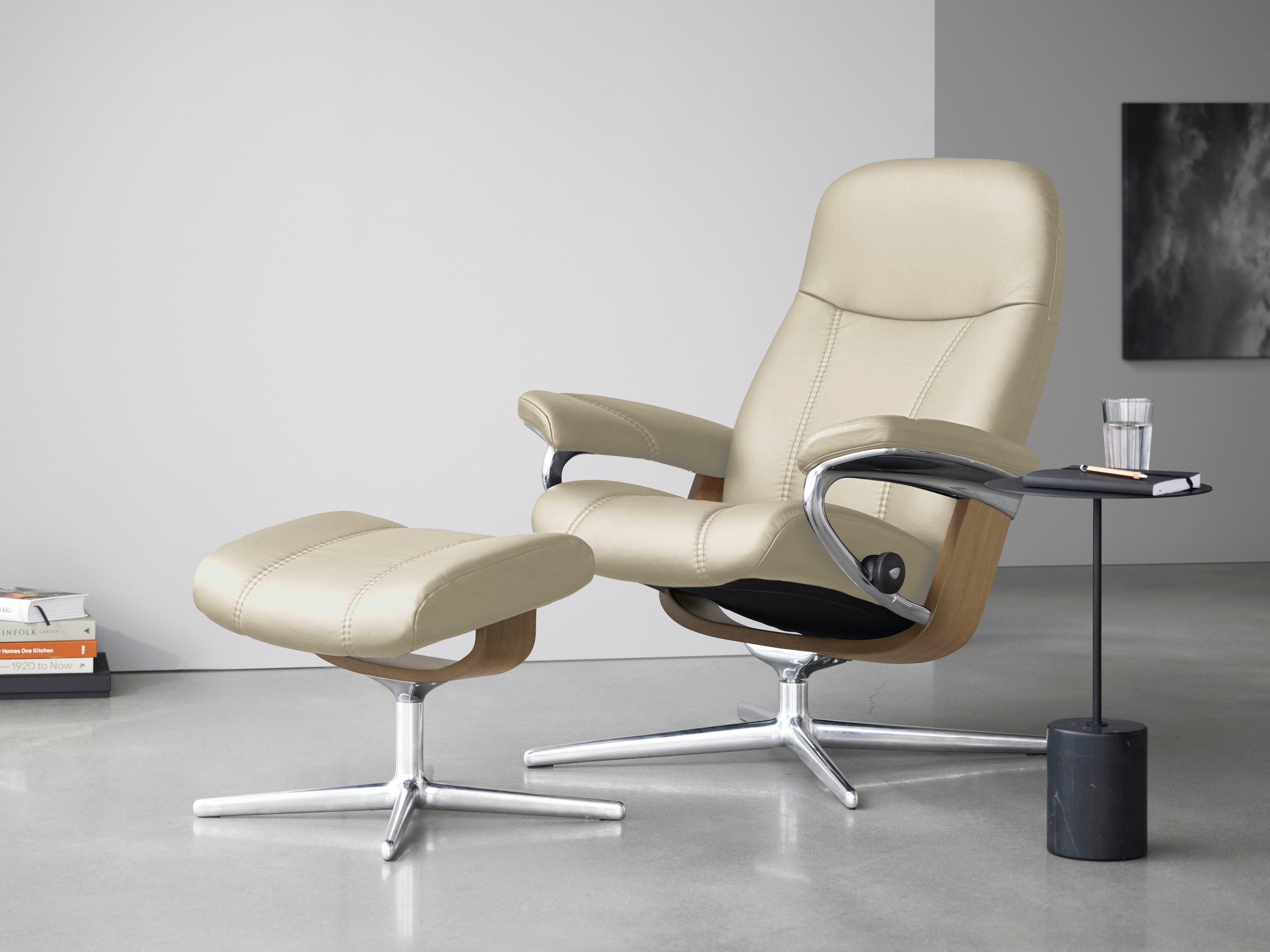 Stressless® Relaxsessel »Consul«, (Set, Relaxsessel mit Hocker), mit Hocker, mit Cross Base, Größe S, M & L, Holzakzent Eiche