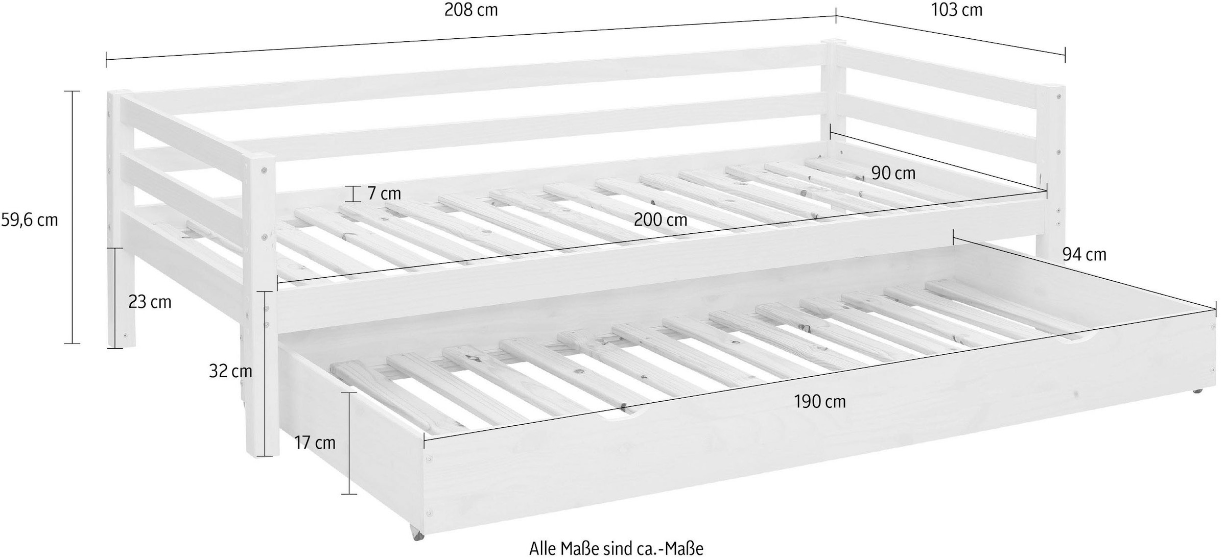Lüttenhütt Jugendzimmer-Set »Alpi«, (Spar-Set, 2 St.), Daybed mit 2. Liegefläche und Schreibtisch mit Stauraum, platzsparend