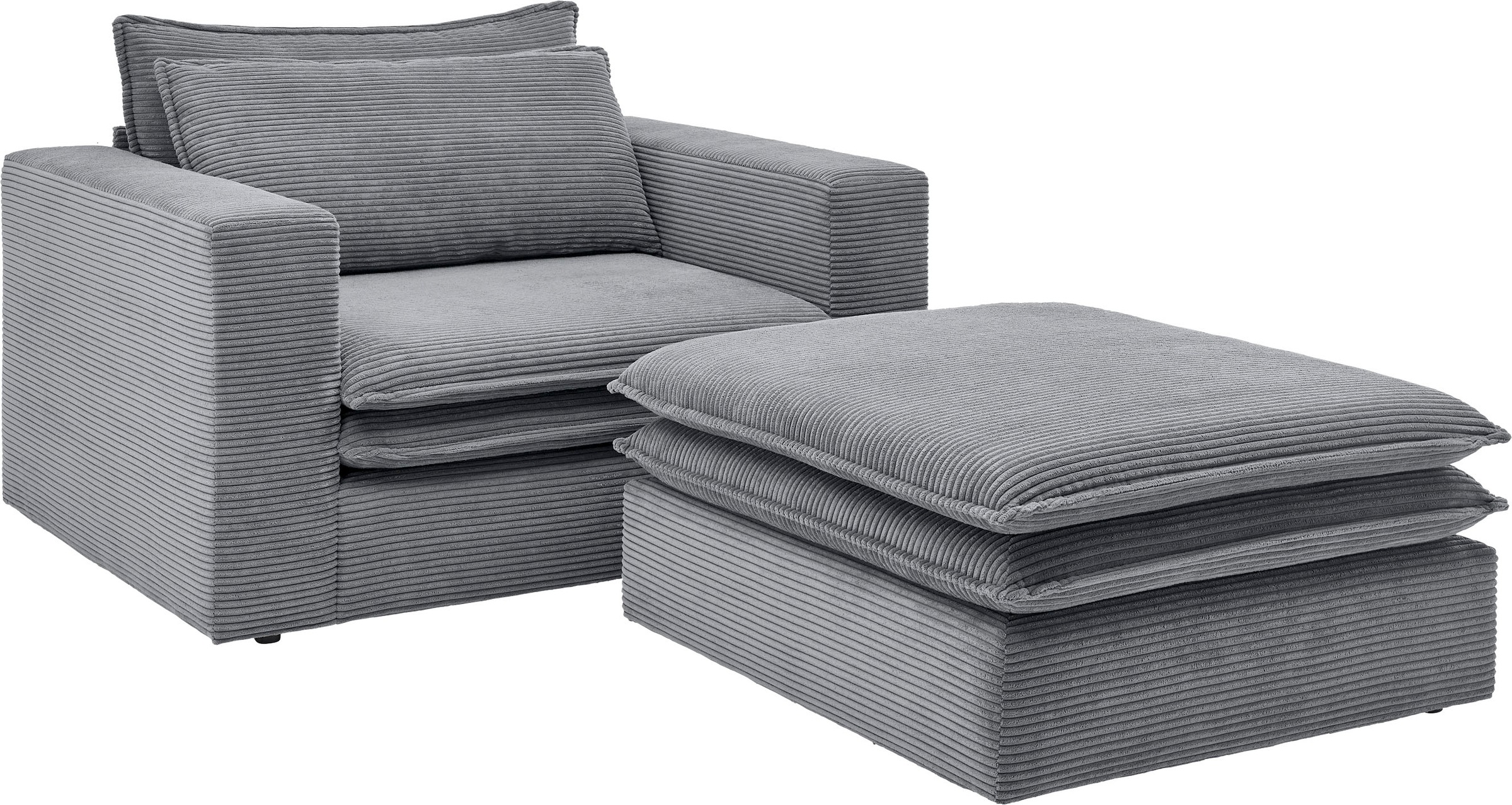 Home affaire Sitzgruppe »PIAGGE« 2 Stk. tlg. Hochwertiger Cord, Loveseat und Loveseat-Hocker im Set