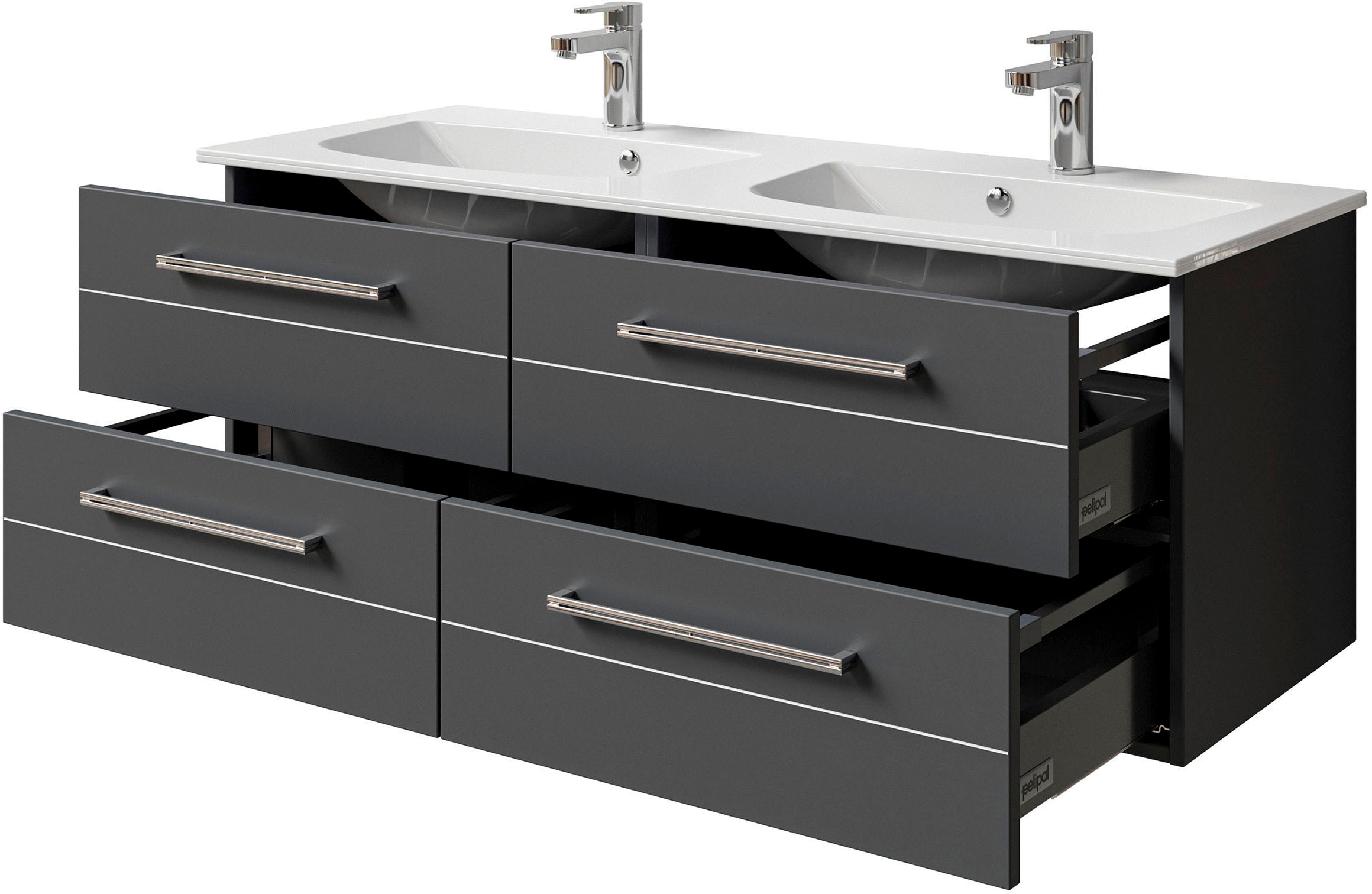 Saphir Waschtisch »Serie 6025 Mineralmarmor-Waschtisch mit Unterschrank, 132 cm breit«, Doppel-Waschplatz mit 4 Schubladen, hängend, verschiedene Ausführungen