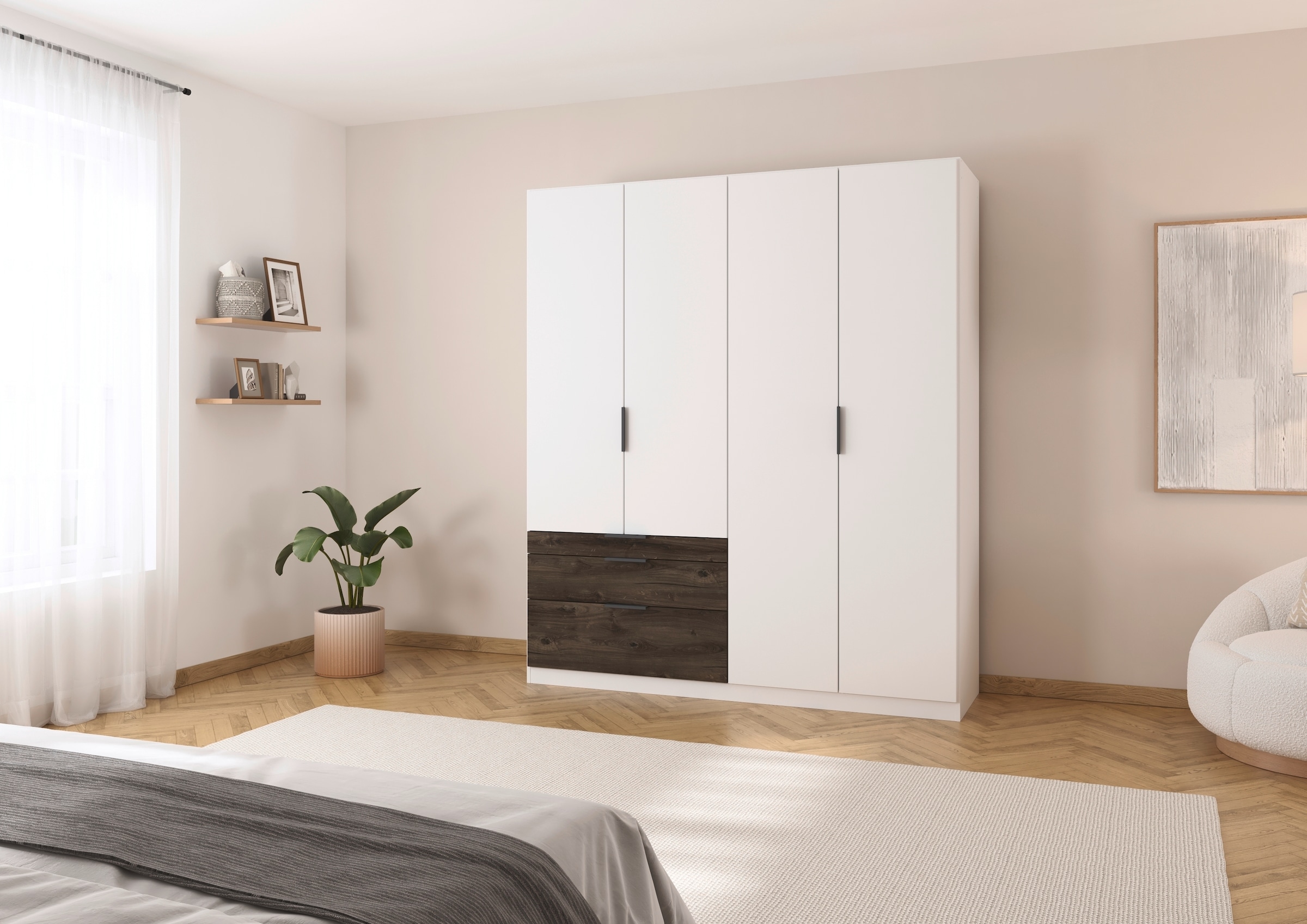 rauch Kleiderschrank »Drehtürenschrank Schrank Garderobe Schlafzimmerschrank KODA«, (oberer Schubkasten mit praktischer Inneneinteilung), mit asymmetrisch angeordneten Schubladen MADE IN GERMANY