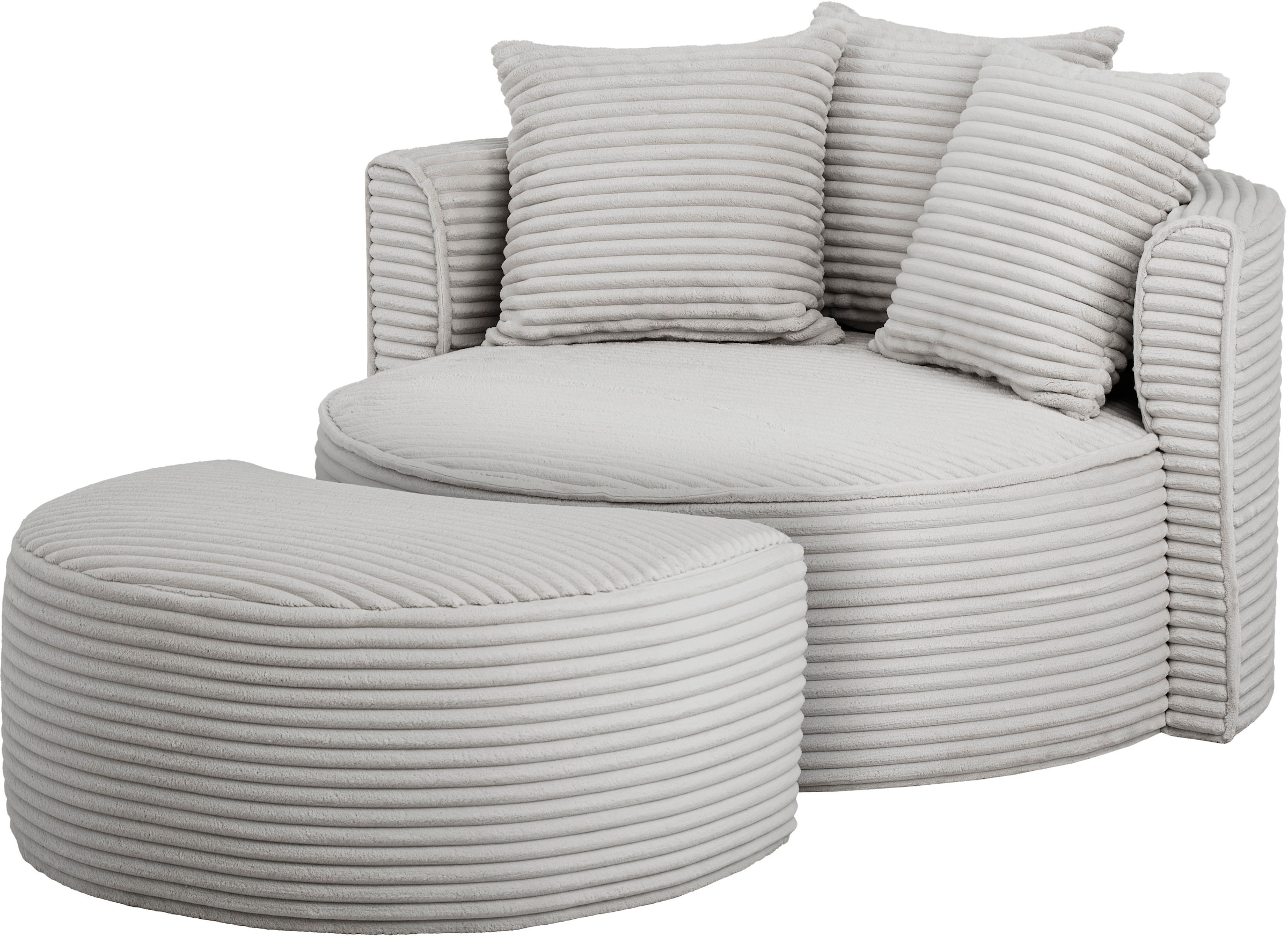 LeGer Home by Lena Gercke XXL-Sessel »ISALIE, Rundsessel mit Hocker, Lesesessel, Loveseat, Big-Sessel«, (Set), trendige Stoffe, mit 3 Zierkissen, große Sitzfläche
