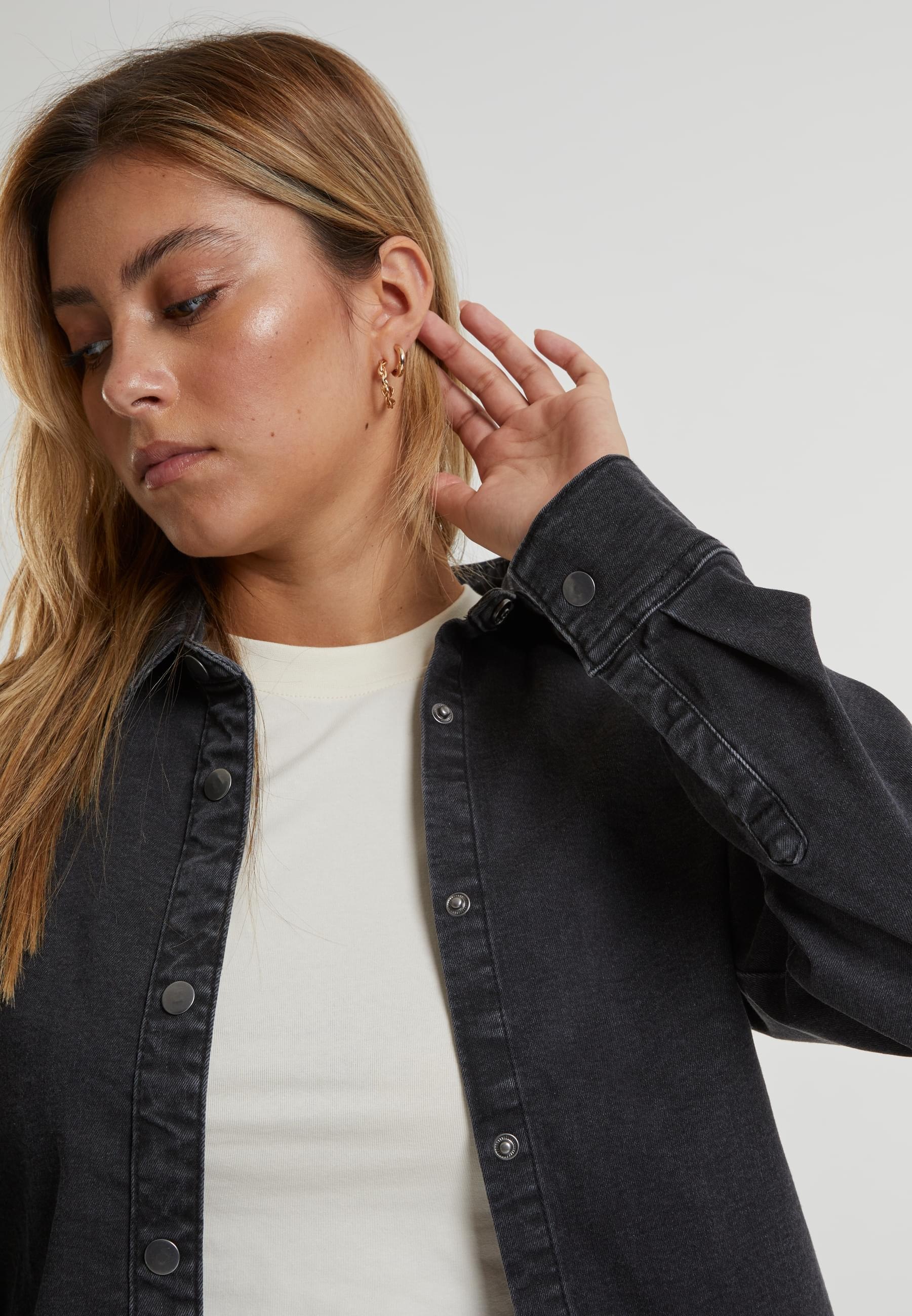 URBAN CLASSICS Langarmhemd »Urban Classics Ladies Denim Shirt«