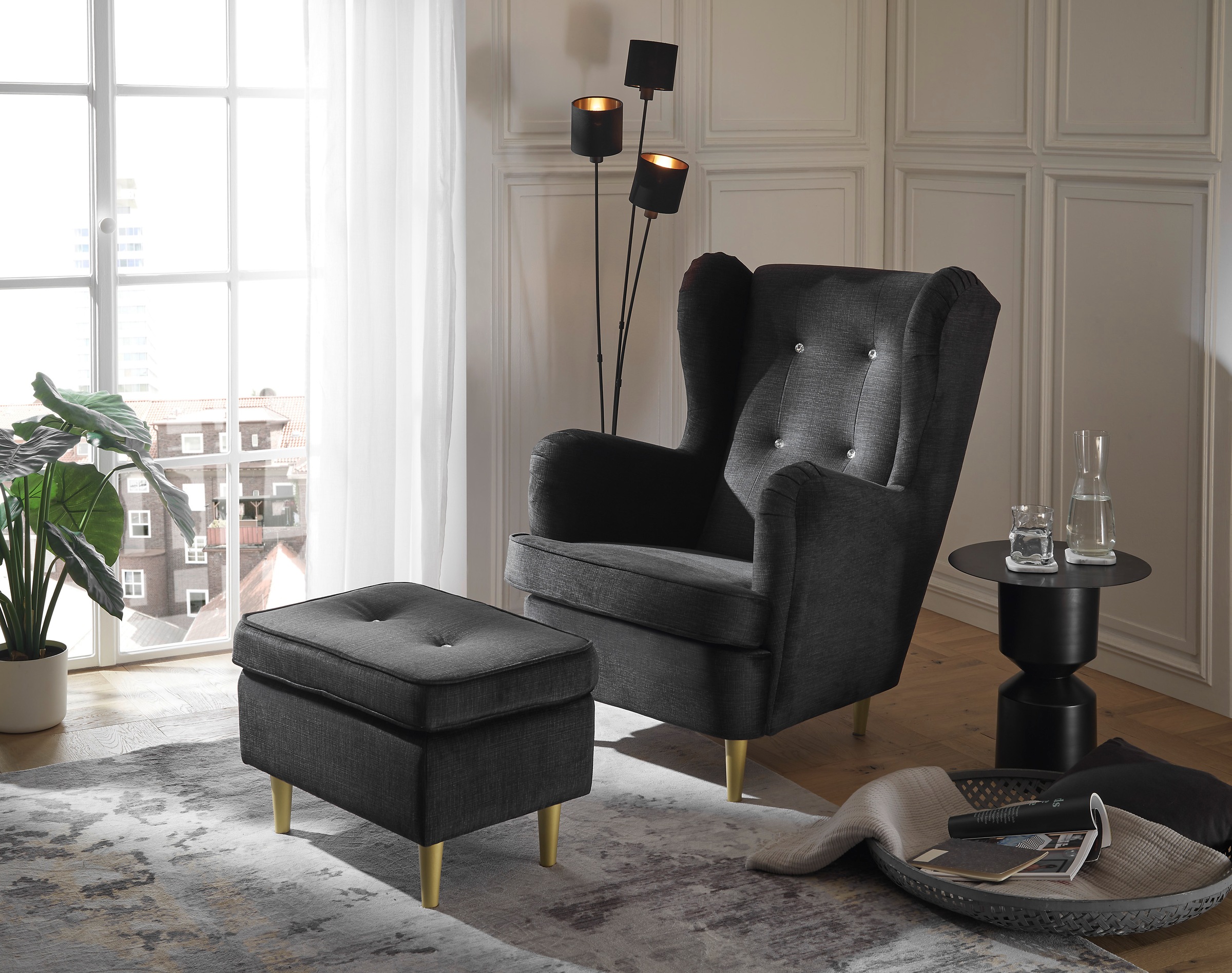 ED EXCITING DESIGN Ohrensessel »Tom«, mit Strasssteinen und goldenen Füßen günstig online kaufen
