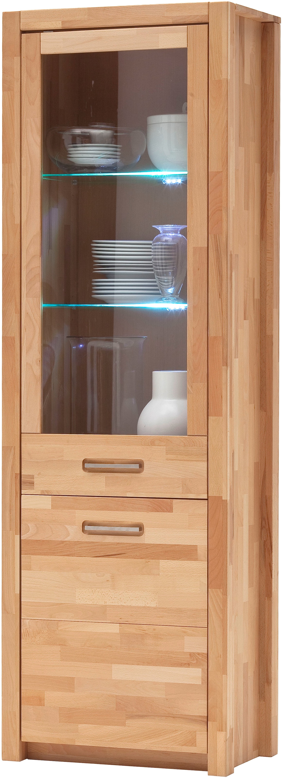 MCA living Vitrine »Fenja Standvitrine, Glasvitrine, Stauraumvitrine, Hochschrank«, (1 St.), Massivholz,Kernbuche,Metallgriffe,1 Holztür,1 Glastür, Breite 66 cm