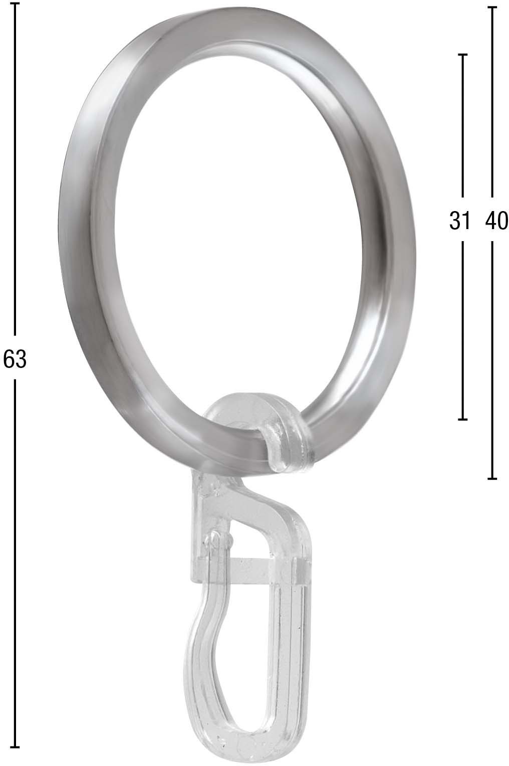 GARESA Gardinenring »Ring mit Haken«, (20 St.), für Durchmesser bis 20mm, Aluminium, einfache Montage