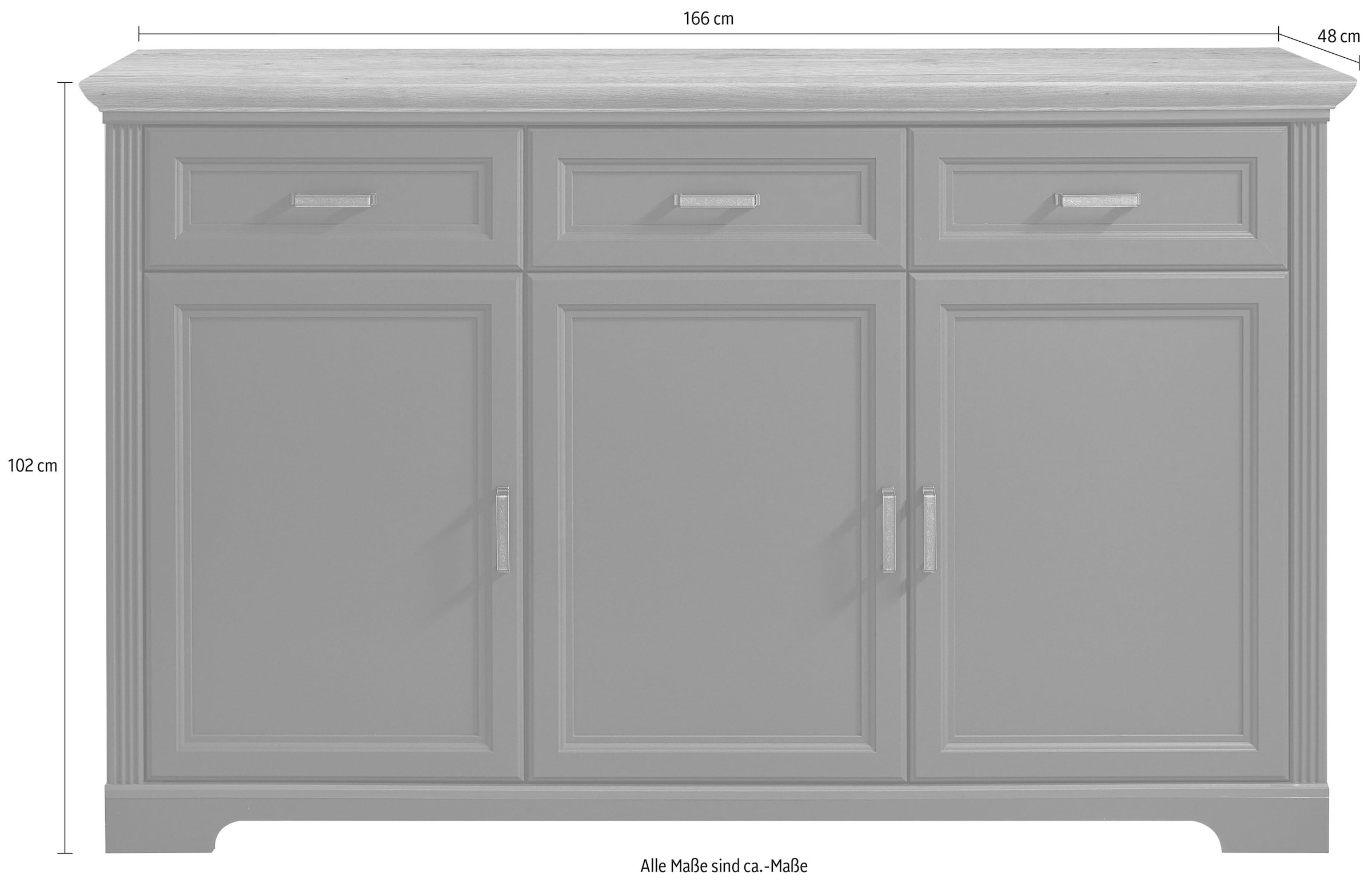 Innostyle Sideboard »Jasmin«, Breite 166 cm, 3 Holztüren, 3 Schubkästen