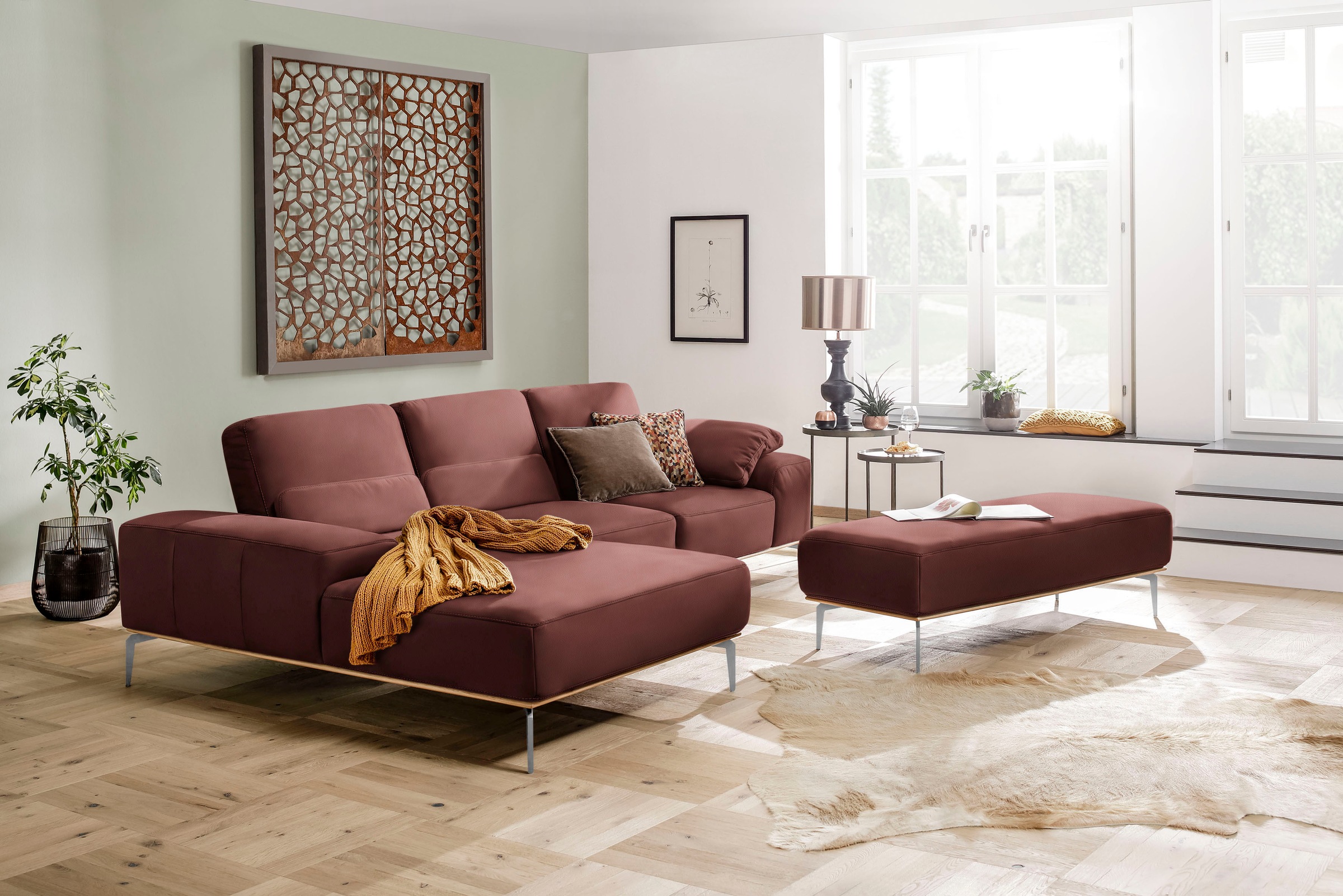 W.SCHILLIG Ecksofa »run, Designsofa, bequem, L-Form«, mit elegantem Holzsockel, Füße in Chrom glänzend, Breite 299 cm