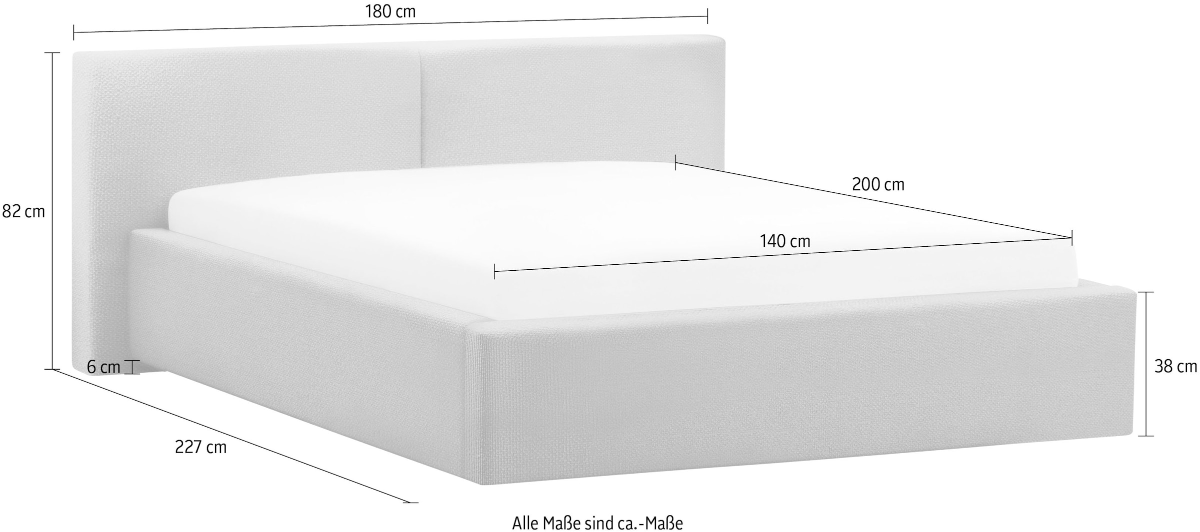 meise.möbel Polsterbett »Cube wahlweise mit Matratze und Bettkasten«, extra flaches Kopfteil, erhältlich in den Breiten 140cm, 160cm & 180cm