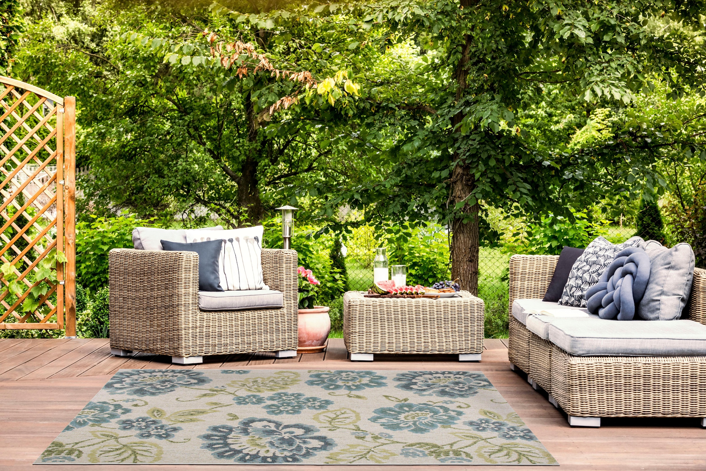 LUXOR living Teppich »Lost Garden, Made in Belgium«, rechteckig, 5 mm Höhe, Flachgewebe, Blumen Motiv, In- und Outdoor geeignet, Wohnzimmer