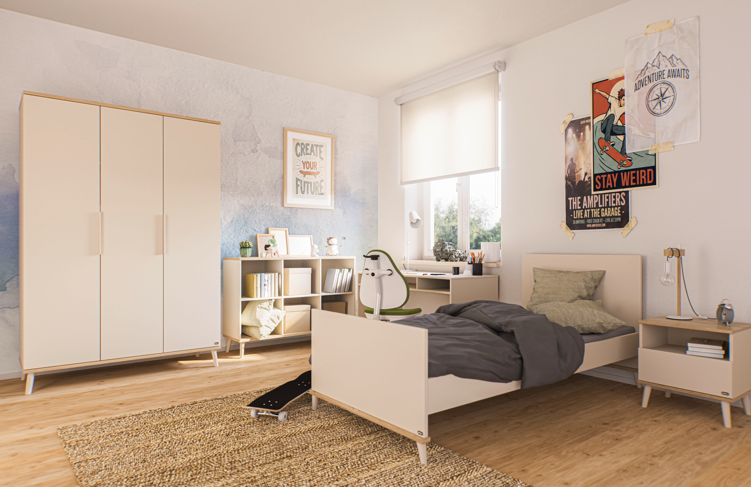 YUNY by PAIDI Kleiderschrank »HAZEL in Beige, inkl. Kleiderstangen und Einlegeböden« B/H/T ca. 95-130/198/52cm, mit 2 oder 3 Türen,  stabiler Drehtürenschrank aus Holz, mit Soft-Close-Funktion