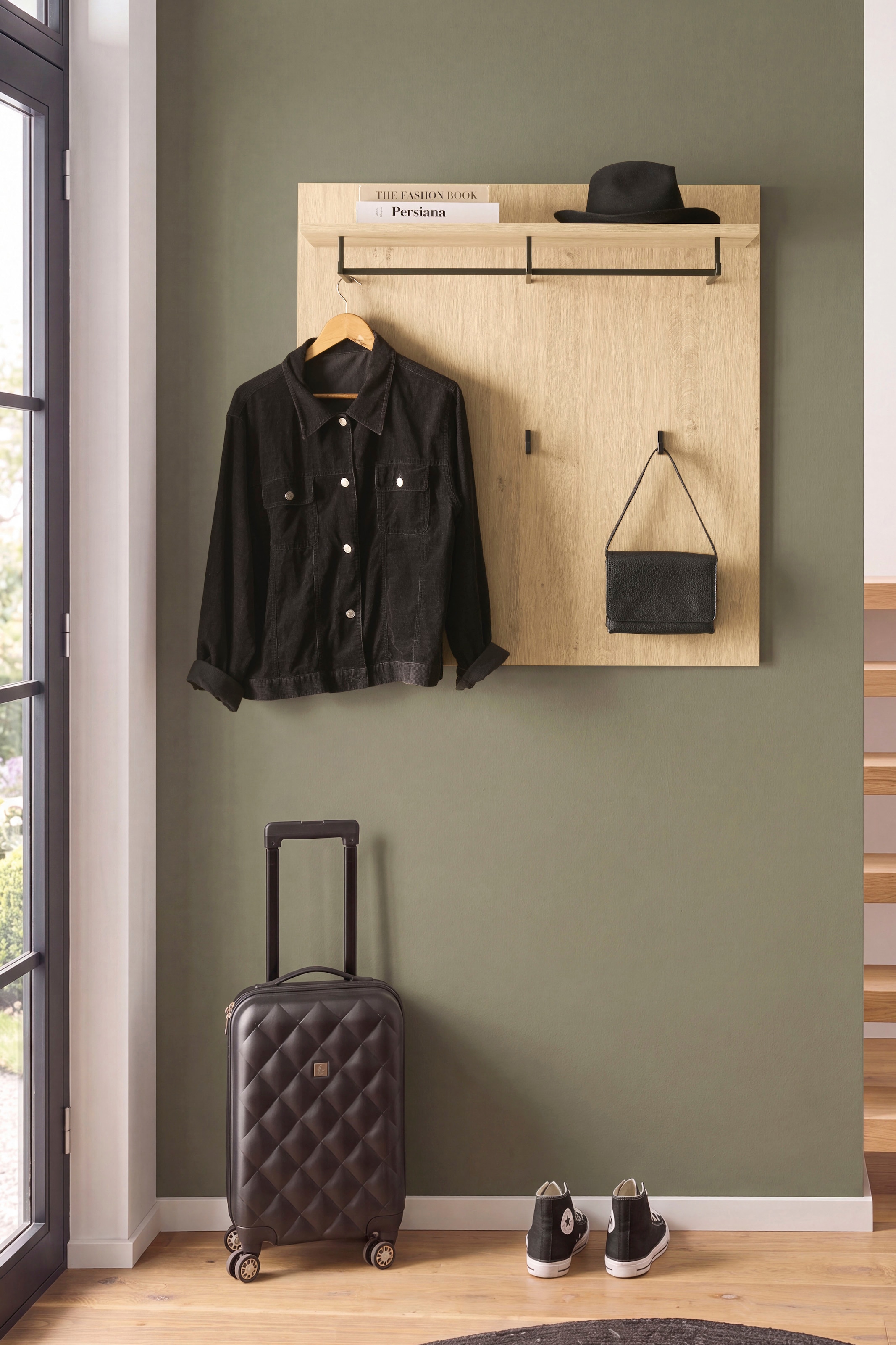 Home affaire Garderobenpaneel »Lund, Flurgarderobe, Wandregal mit Hutablage, Kleiderstange & Haken« vielseitig einsetzbar, modern, 90 cm breit