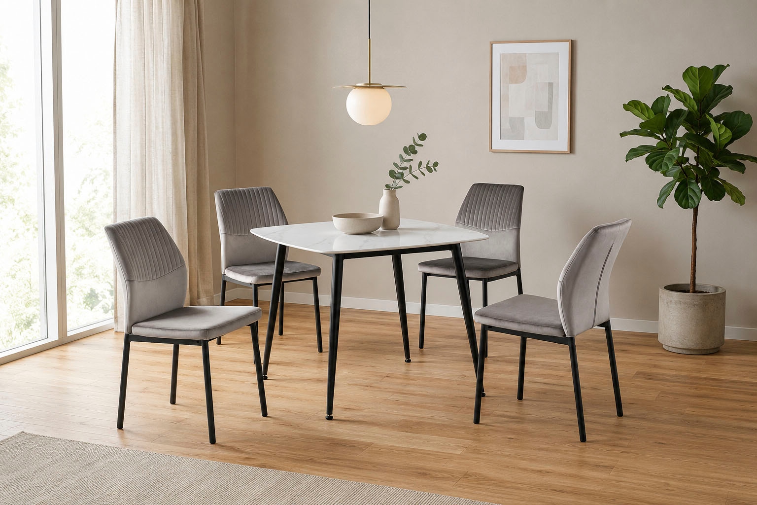 OTTO home Essgruppe »Nora« Set, 5 tlg. mit 4 bequemen Stühlen, Esstisch aus gesintertem Stein in Keramikoptik