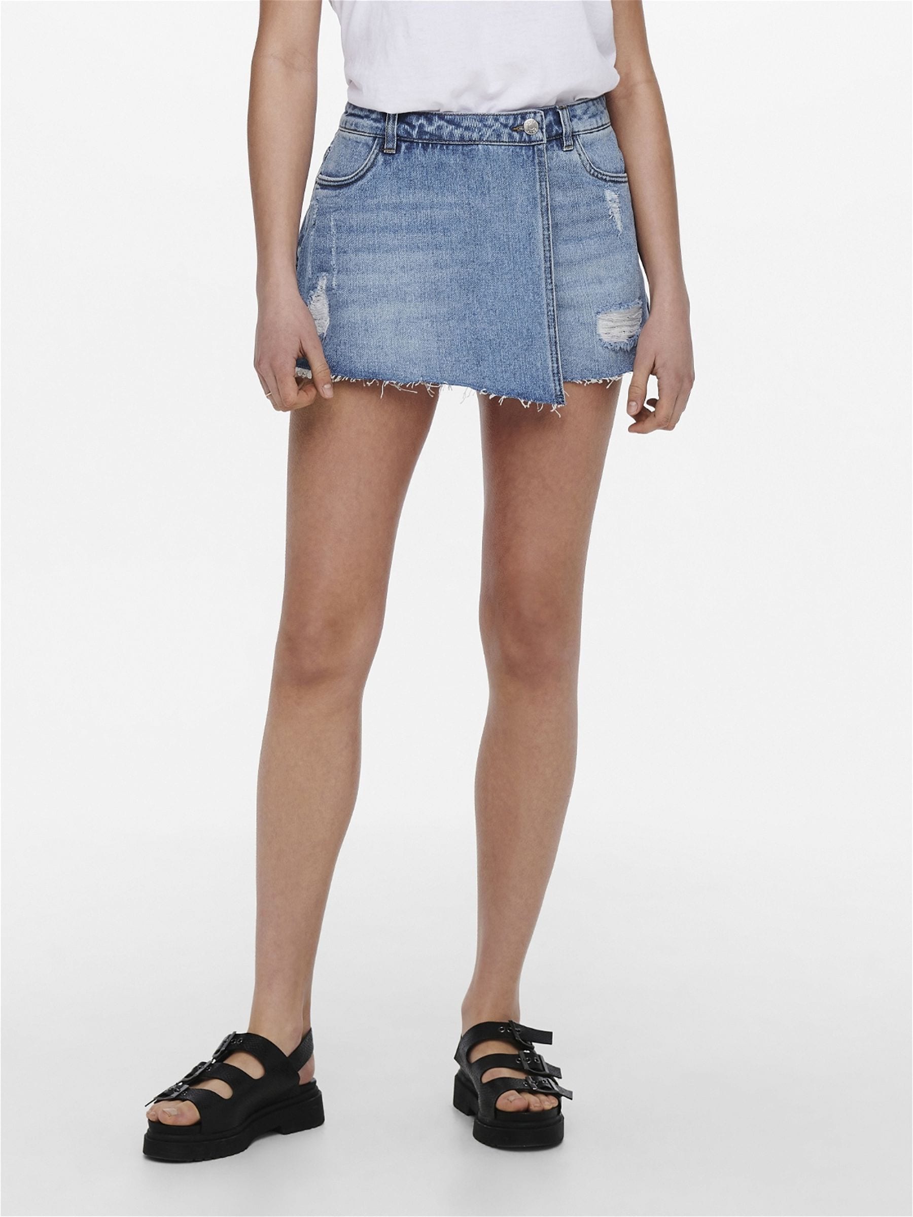 Jeansrock »ONLTEXAS REG DNM SKORT BJ NOOS«, mit Destroyed Effekt