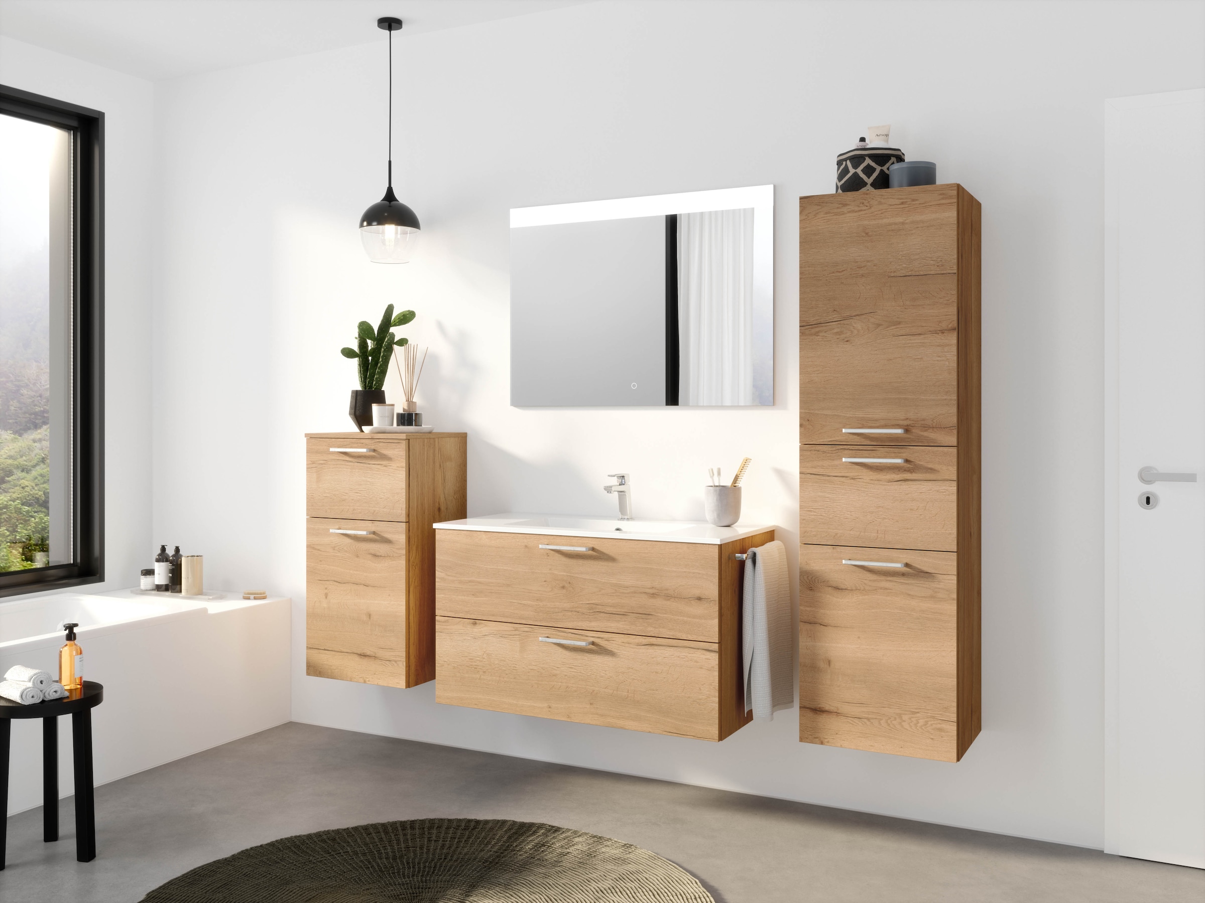 nobilia® Badmöbel-Set »Tolvina«, (2 St., vormontiert, mit Soft-Close), inkl. Spiegel mit Touch-Sensor, in vier Breiten