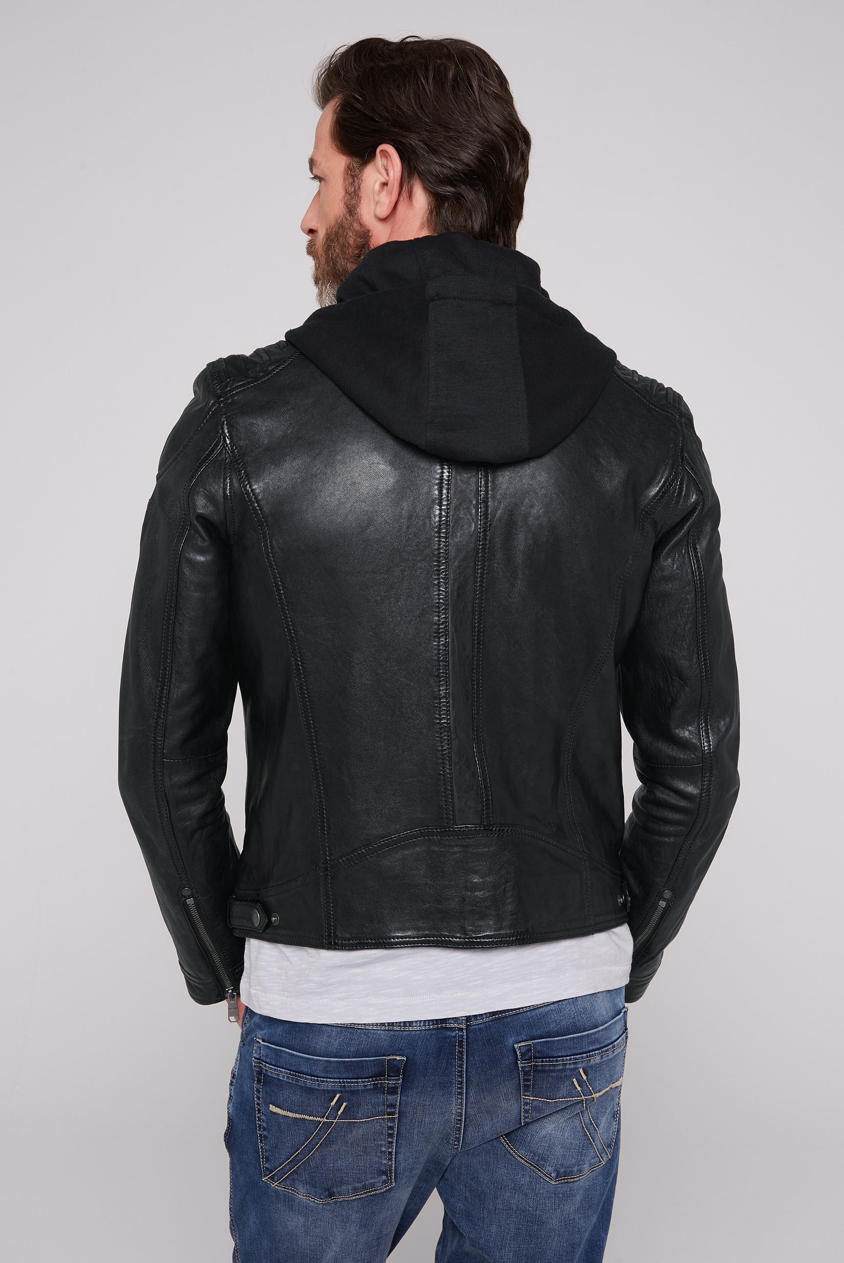 CAMP DAVID Lederjacke, mit Kapuze, mit Zipper am Ärmelende