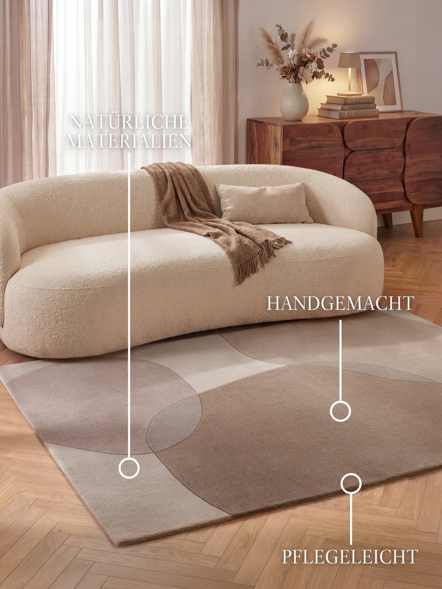 Villeroy & Boch Wollteppich »Ovia« rechteckig 17 mm Höhe Wolle, Natur,Handgemacht, Abstrakt, Kurzflor, Wohnzimmer, Schlafzimmer