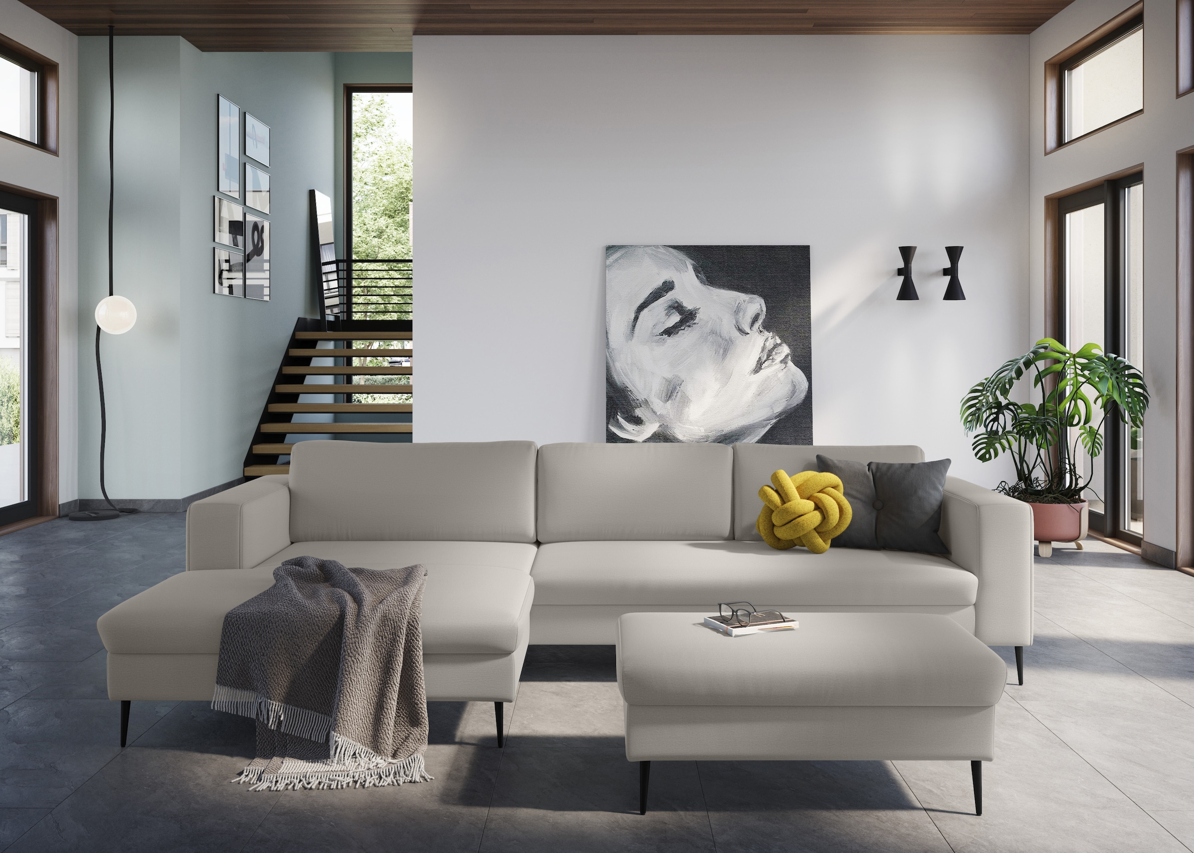 DOMO collection Ecksofa »Modica, zeitlos und elegant, L-Form«, moderne Optik mit extrabreiter Recamiere, auch in Cord