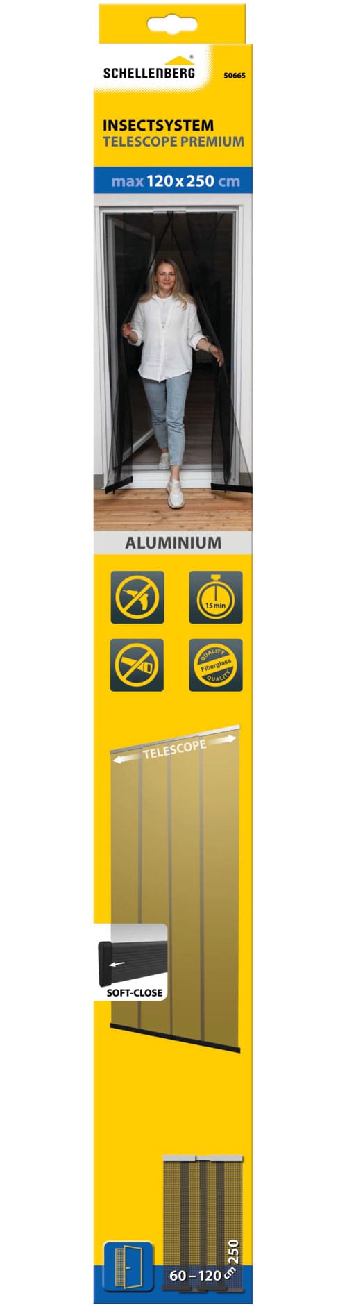 SCHELLENBERG Insektenschutz-Vorhang »"Premium Teleskop", Fliegengitter für Balkontüren und Terrassentüren«, 120 x 250 cm in anthrazit, ohne bohren
