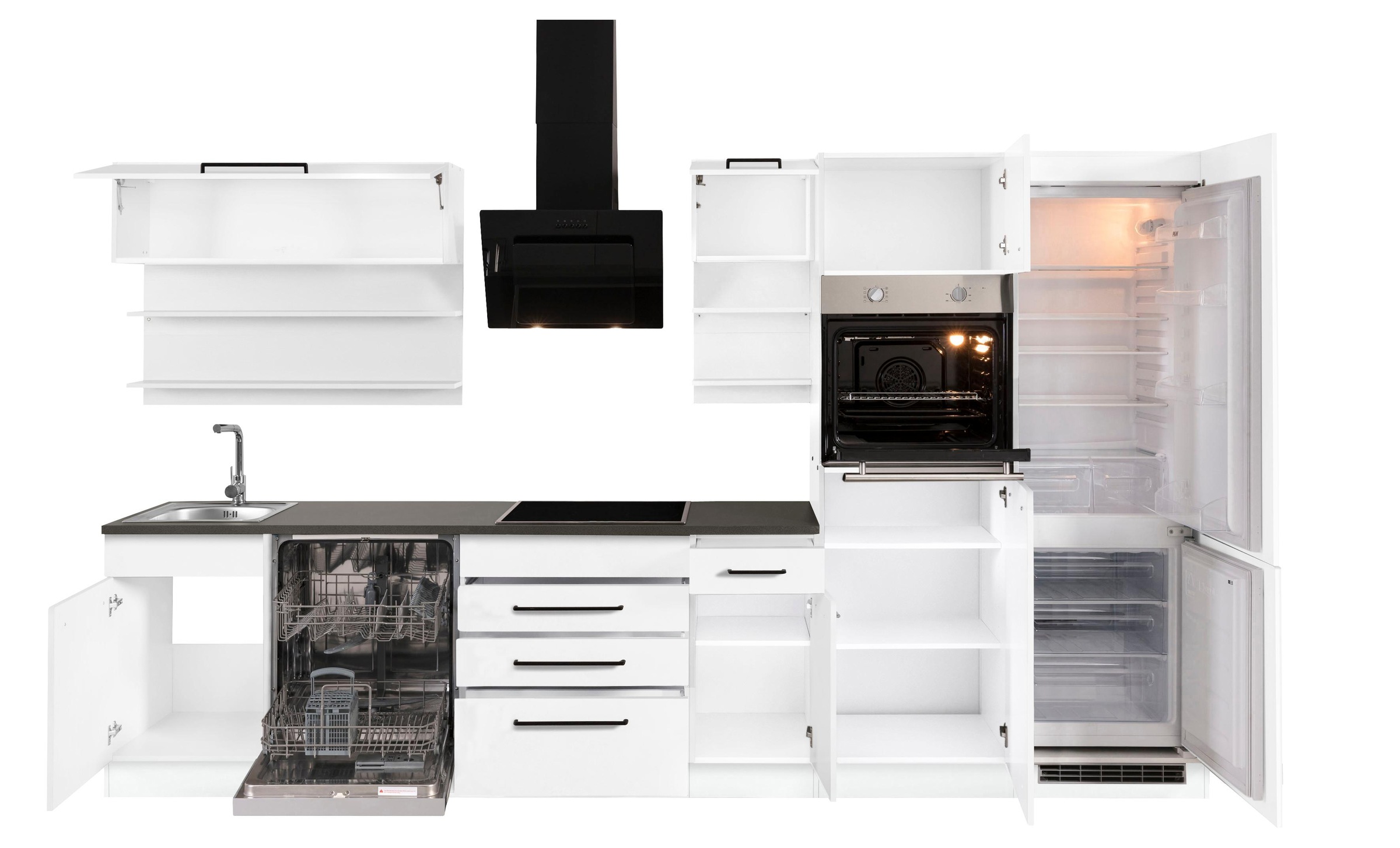 KOCHSTATION Küchenzeile »KS-Tulsa«, ohne E-Geräte, Breite 330 cm, schwarze Metallgriffe, MDF Fronten