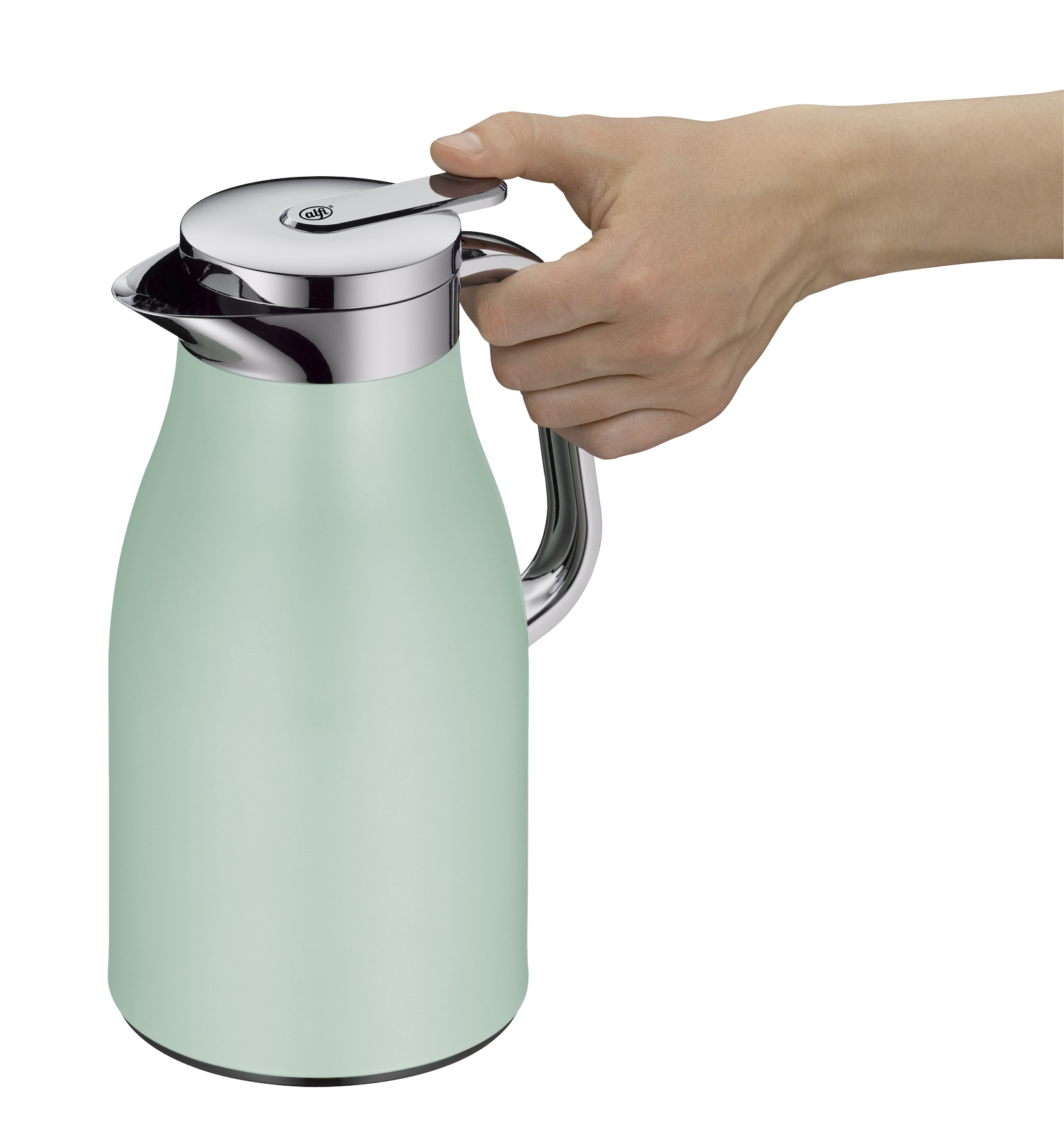 Alfi Isolierkanne »SKYLINE, mit Hartglaseinsatz und ergonomischem Griff«, 1 l, (1 St.), 12h heiß & 24h kalt, Drehverschluss mit bequemem Druckknopf