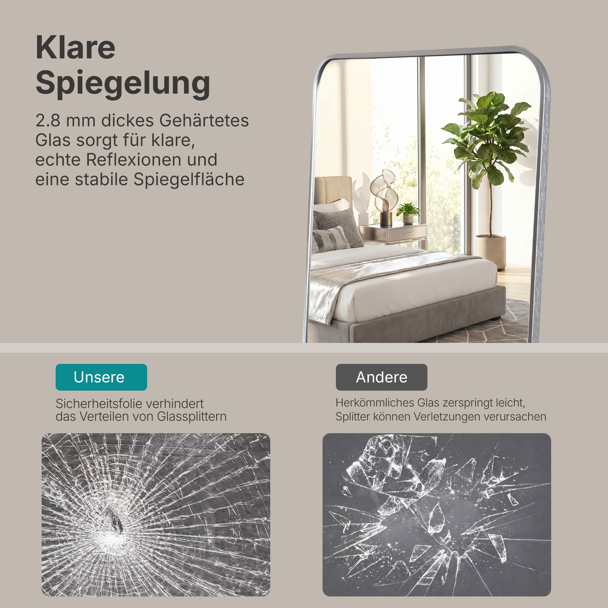 OTTO home Spiegel »Standspiegel Addrik, wahlweise in 2 Größen 150x40cm oder 160x50cm« Ganzkörperspiegel mit Sicherheitsglas, in verschiedenen Farben