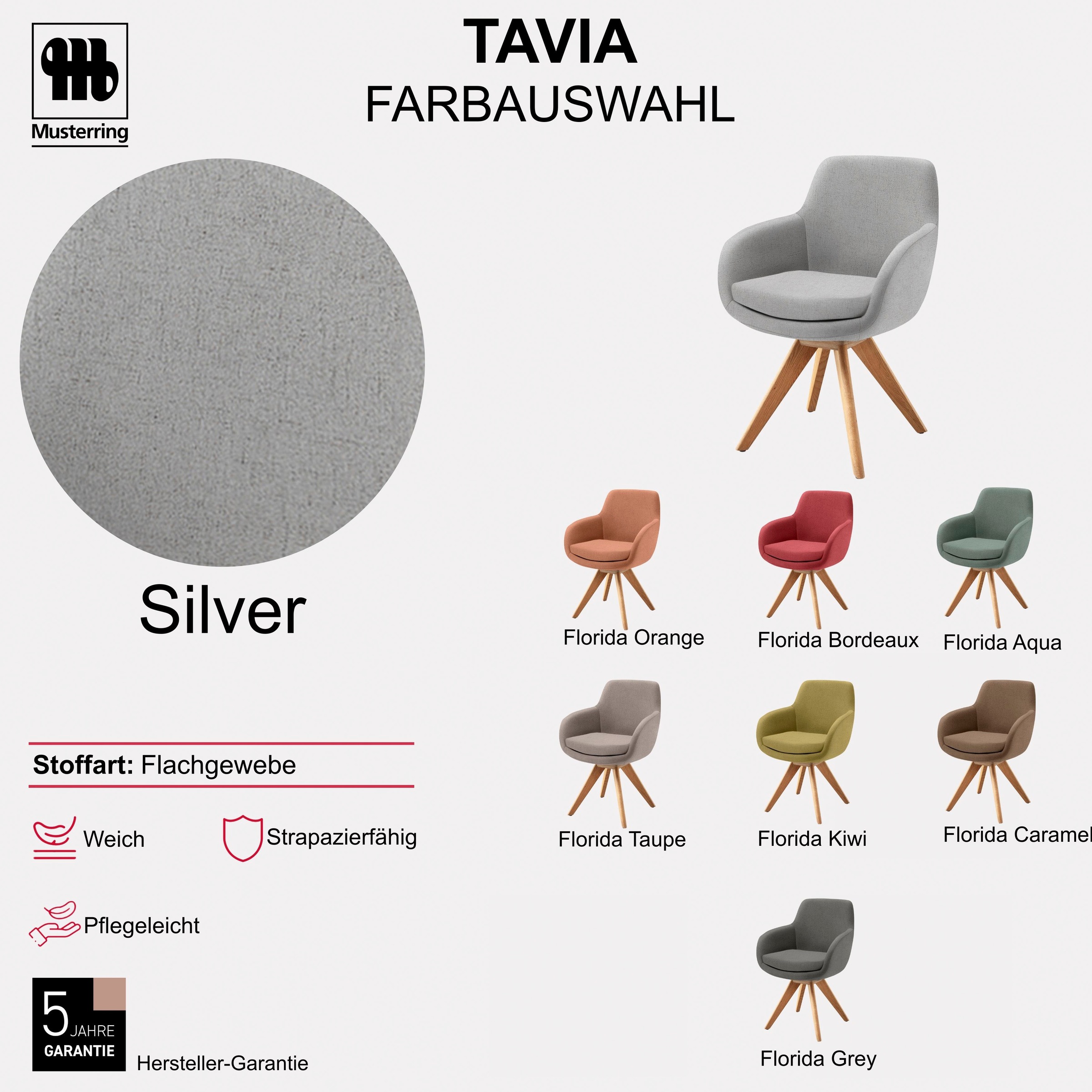 Musterring Esszimmerstuhl »Tavia« (Set) 2 Stk.Stativgestell Eiche Bianco, Drehfunktion optional, diverse Farben