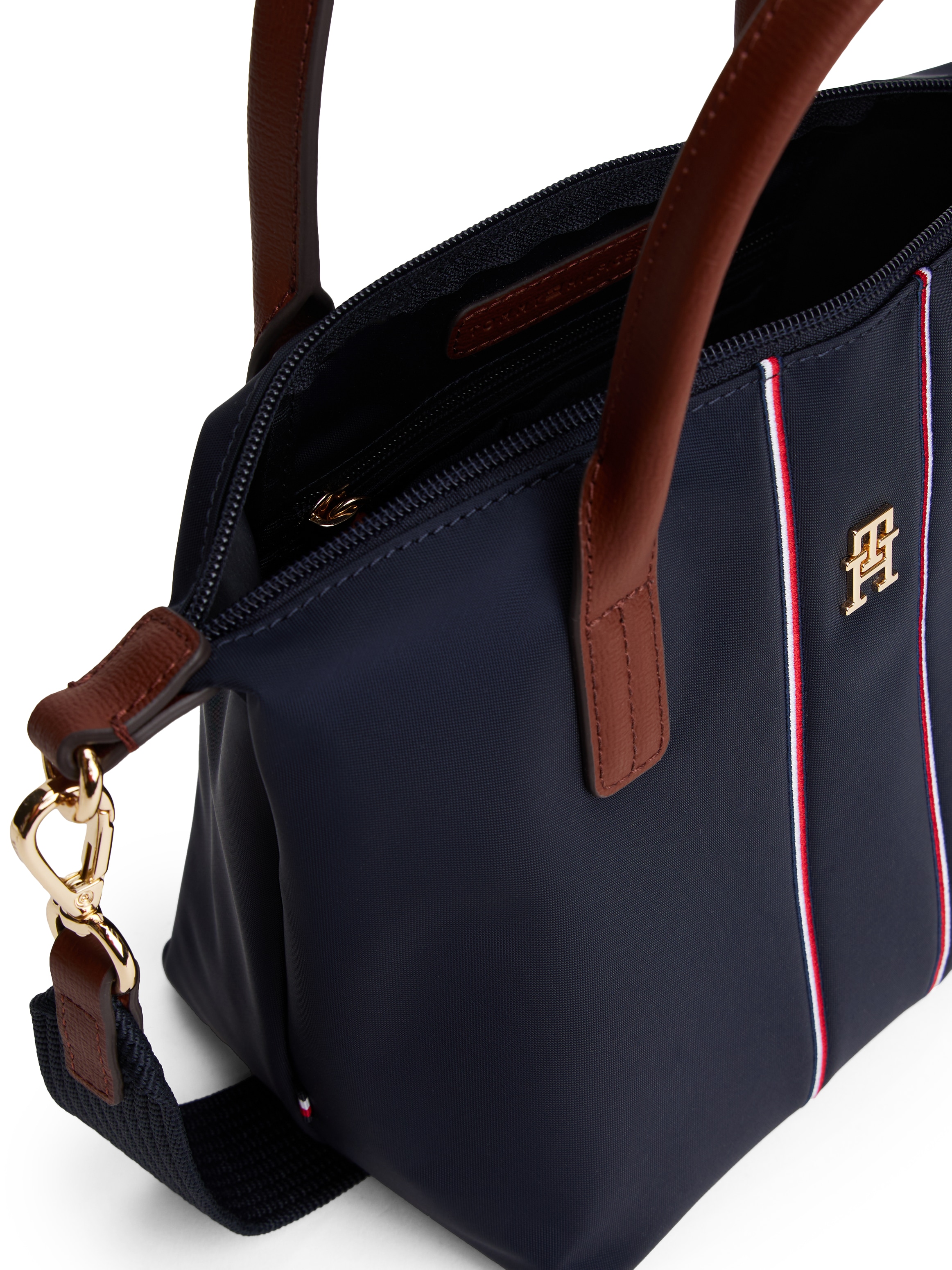 Tommy Hilfiger Tragetasche »POPETTE MINI TOTE CORP« Damen Umhängetasche, Handtasche, Schultertasche mit farbigen Streifen