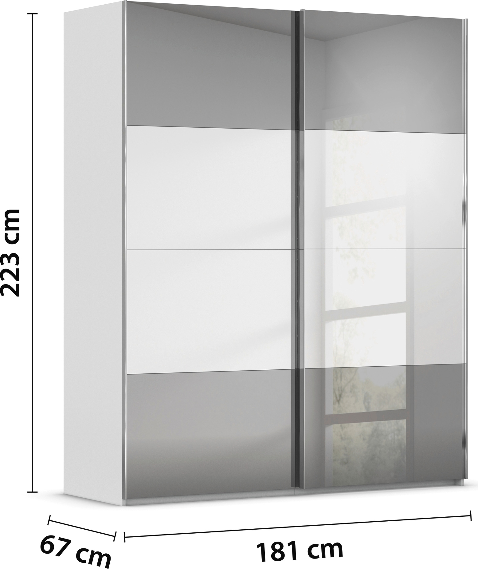 rauch Schwebetürenschrank »Kleiderschrank Schrank Garderobe Schlafzimmerschrank SCALE-FYRA«, edle Türen viergeteilt Front Spiegel-Mix viele Farben MADE IN GERMANY