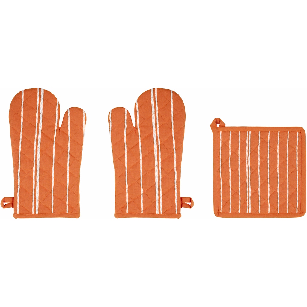 stuco Topfhandschuhe »Streifen«, (Set, 3 tlg., bestehend aus 2x Ofenhandschuh, 1x Küchengreifhilfe)