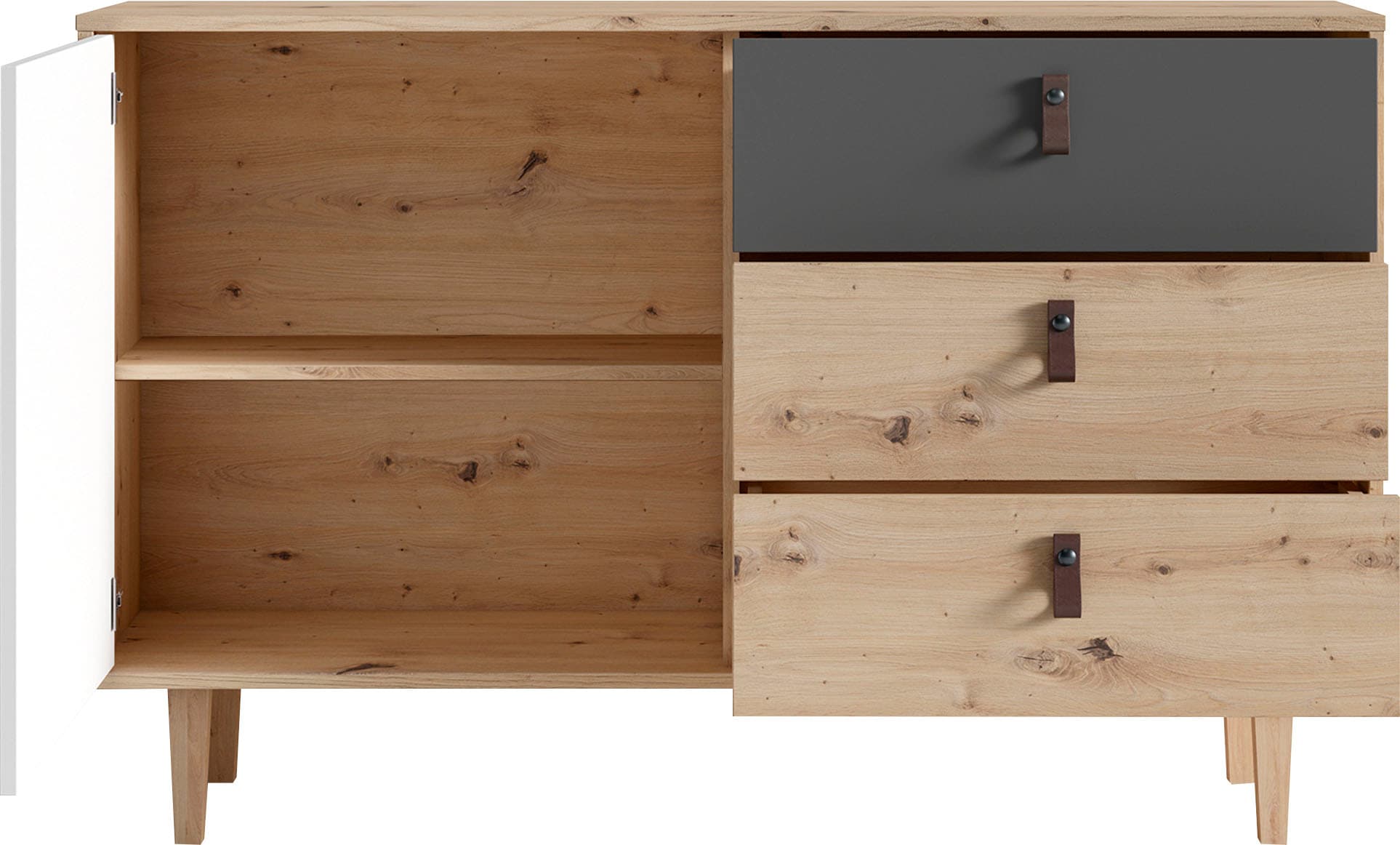 INOSIGN Sideboard »Bill, Kommode in 120cm und 180cm Breite, mit Massivholzfüssen,«, verstellbaren Einlegeböden und Schubkästen für viel Stauraum