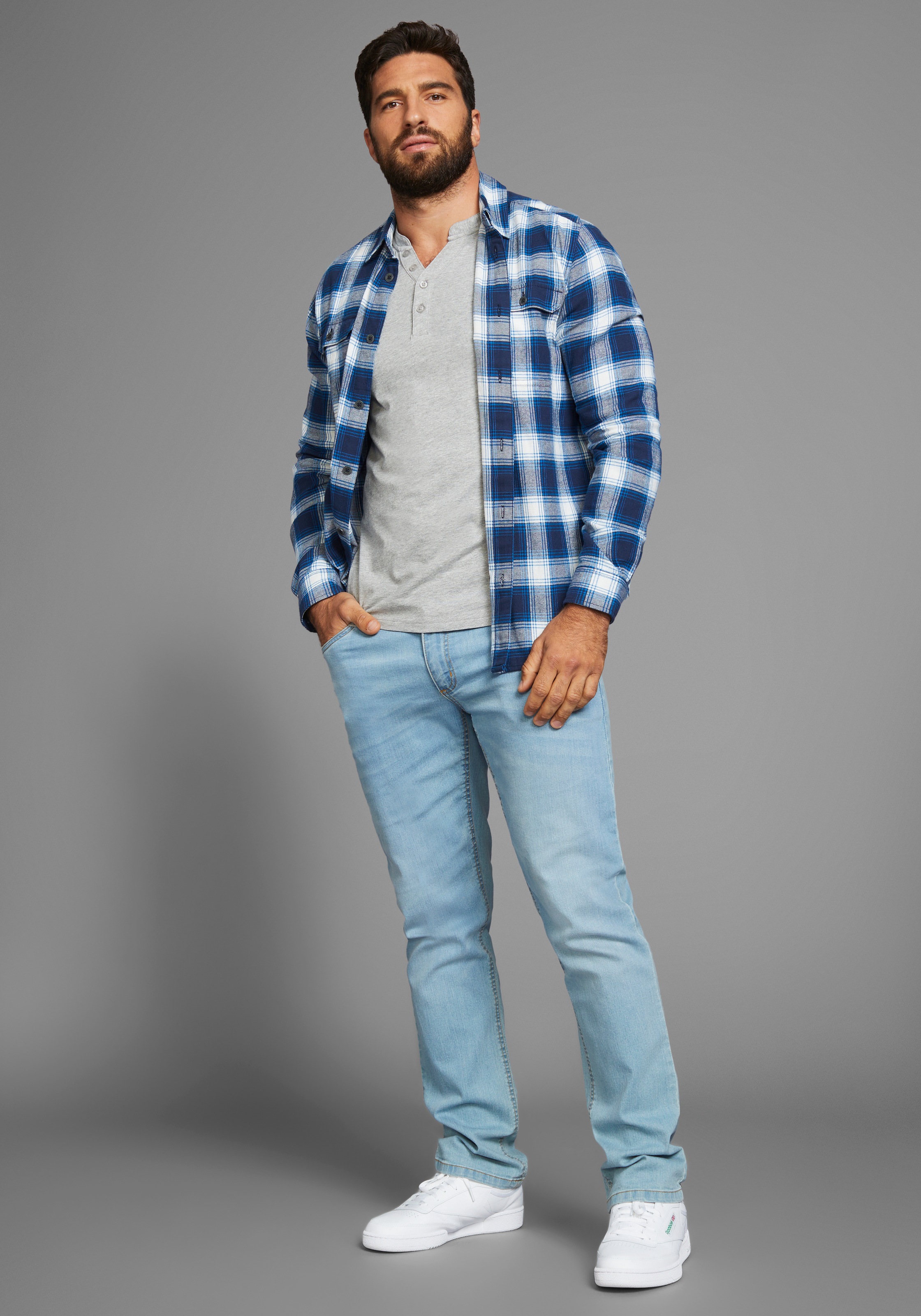 H.I.S Henleyshirt, (2-er Pack), mit Knopfleiste