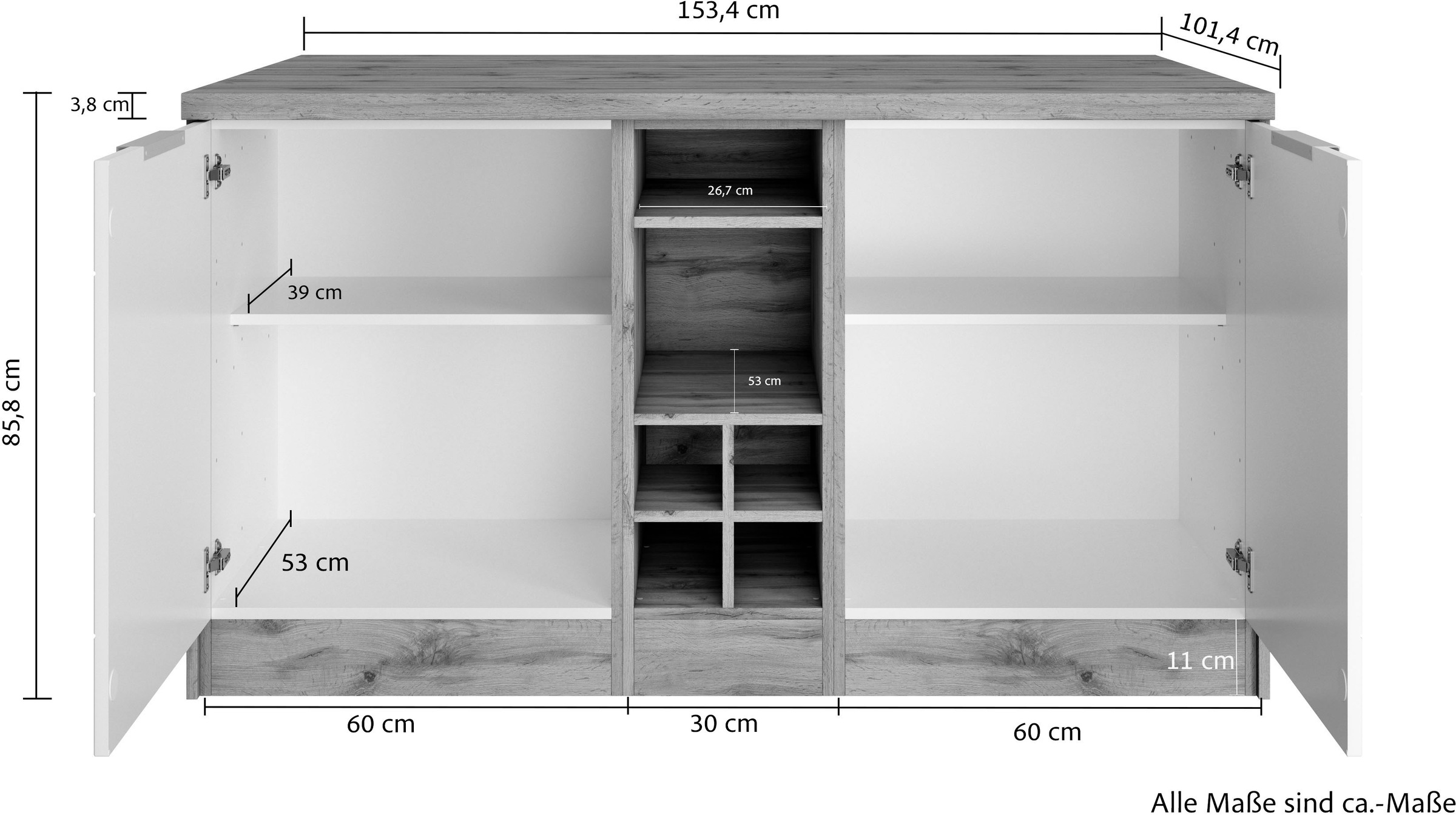 KOCHSTATION Kücheninsel »KS-Luhe, Breite 153 cm, mit Flaschenregal«, MDF-Fronten, Arbeitsplatte 38mm stark