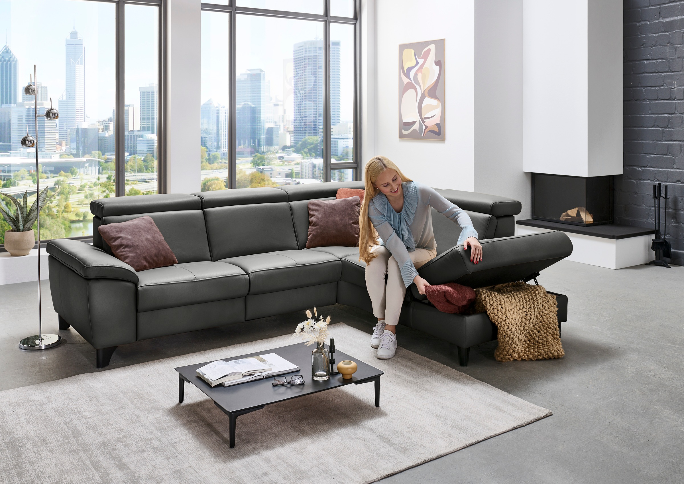 Die PlanBar Ecksofa »PN-EM23166 L-Form«, optional mit Kopfteilverstellung und Stauraum
