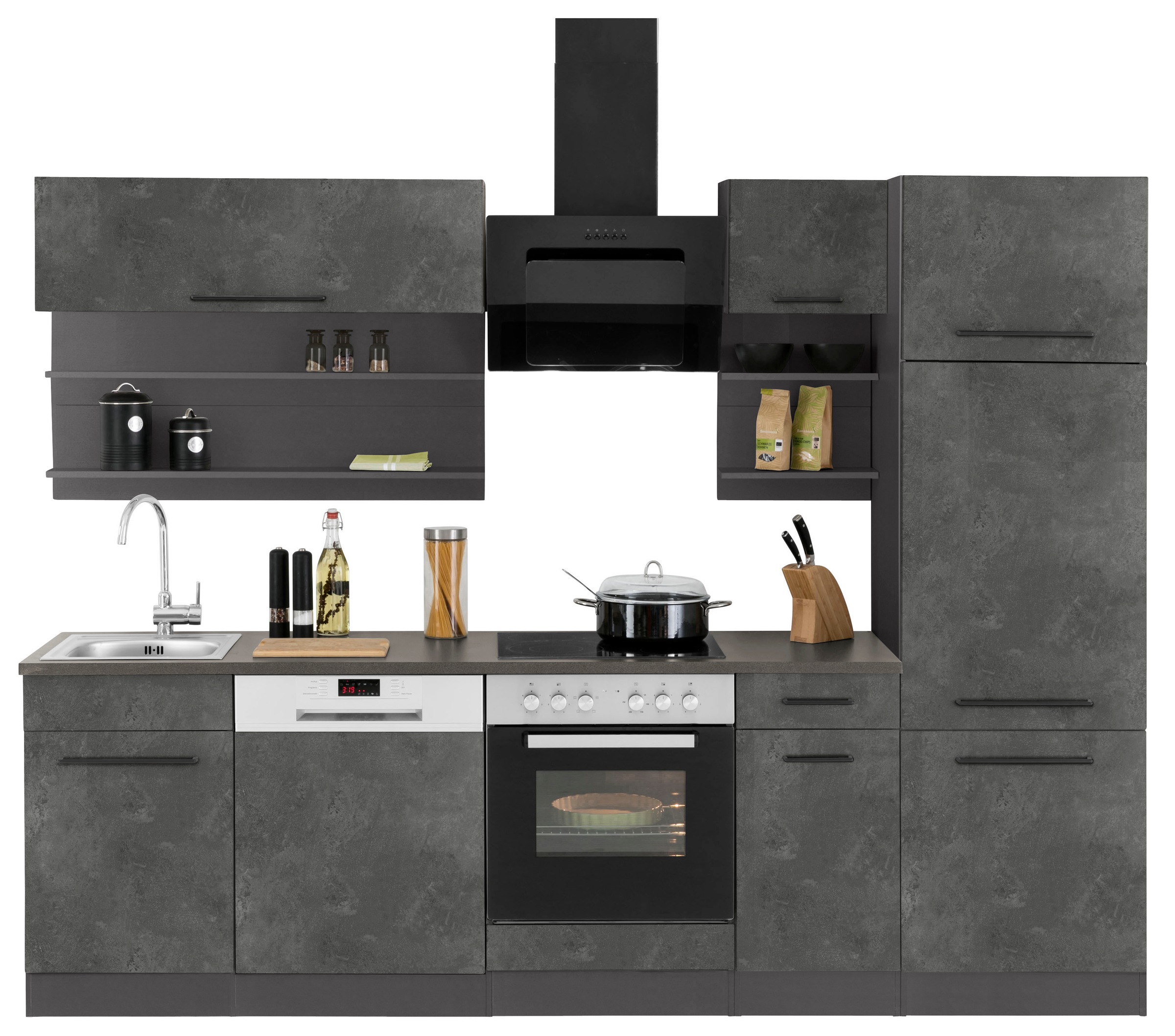 KOCHSTATION Küchenzeile »KS-Tulsa« ohne E-Geräte, Breite 270 cm, schwarze Metallgriffe, MDF Fronten