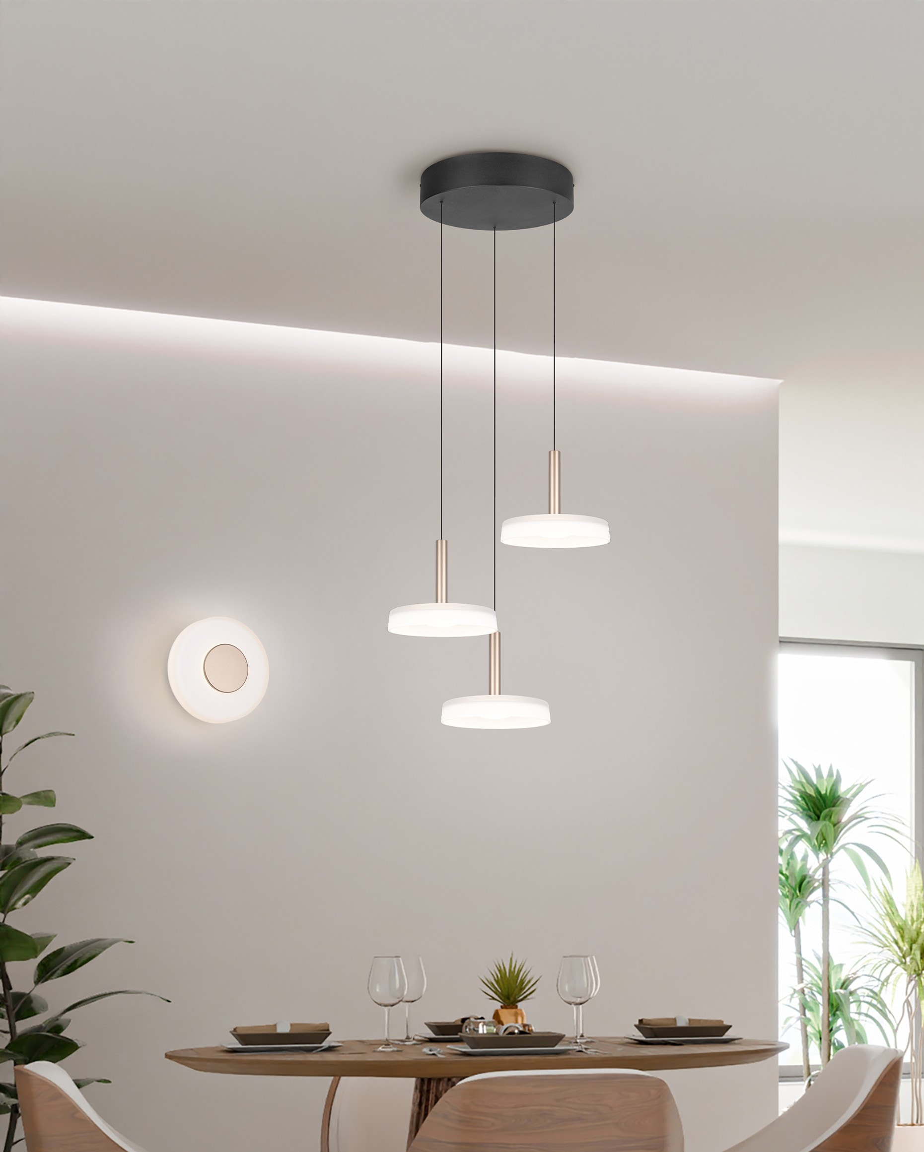 TRIO Leuchten LED Pendelleuchte »CELESTE dimmbare LED Hängelampe aus Metall und Glas, 7,5W, 750 Lumen«, 3 flammig, Leuchtmittel LED-Board | LED fest integriert, 3-flammig einfach höhenverstellbar von 50-200 cm 3-Stufen Dimmfunktion