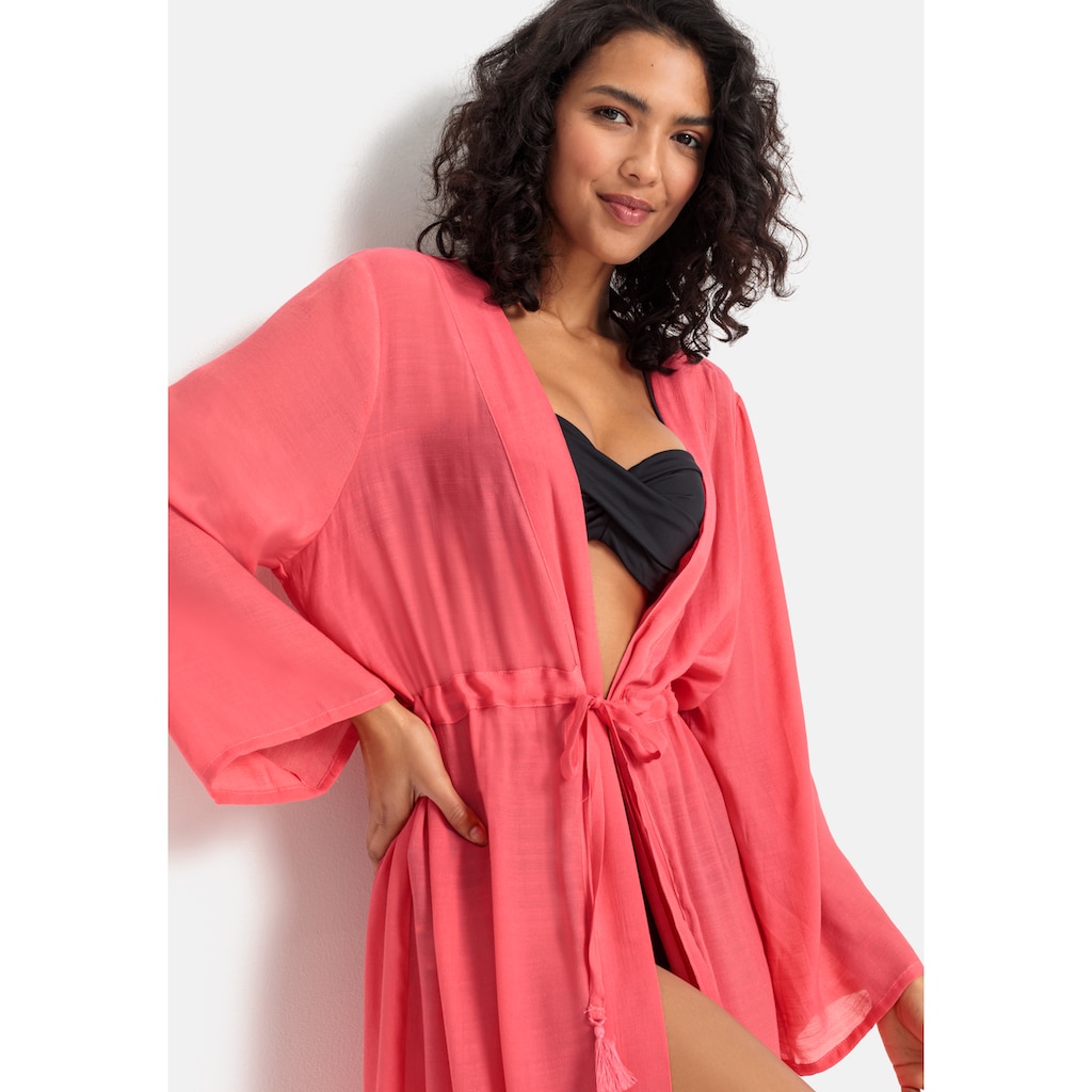 LASCANA Strandkleid, im Kimono-Style zum Binden, langärmliges Sommerkleid, Kaftan