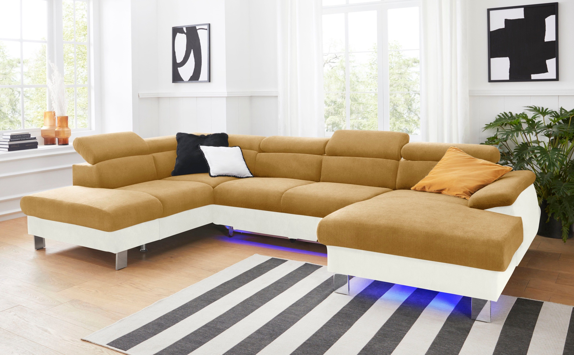 COTTA Polstergarnitur »Komaris U-Form«, (Set), Set bestehend aus: Wohnlandschaft mit Kopfteilverstellung & Hocker