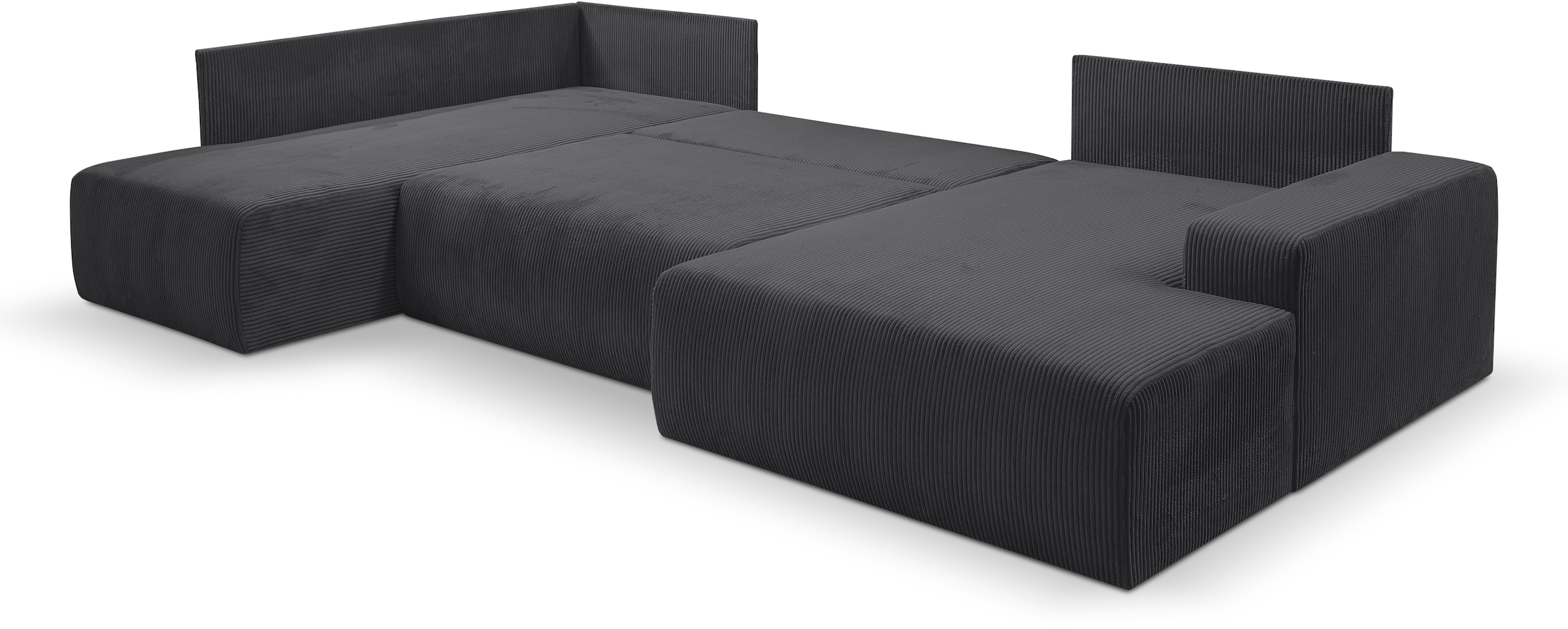 WERK2 Wohnlandschaft »Rotterdam-U, U-Form, in kuschelweichem Cord oder Breitcord«, Design Sofa mit Schlaffunktion & Bettkasten, Cord, Anthrazit