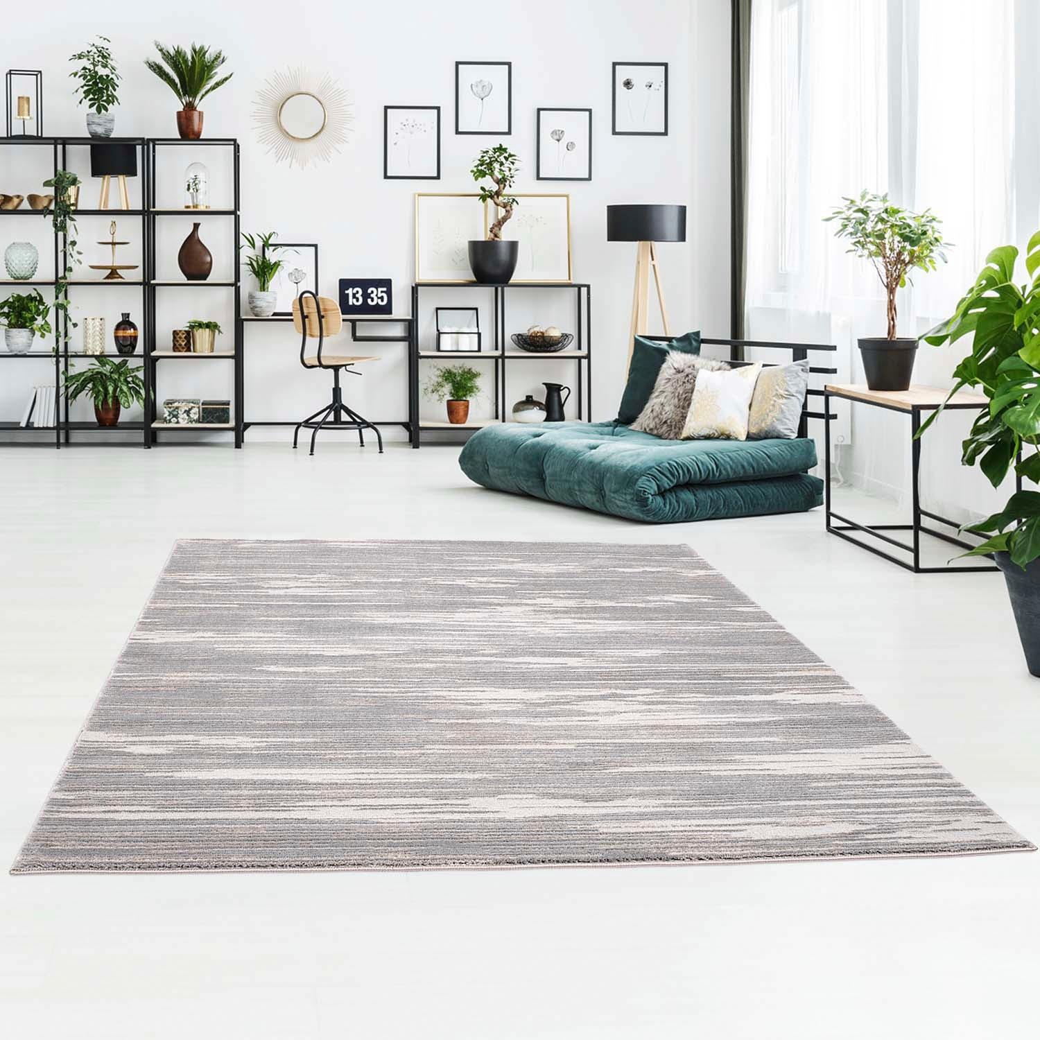 8. Bild von Carpet City Teppich »Platin 7737«, rechteckig, Kurzflor, Streifen-Optik, Glänzend durch Polyester