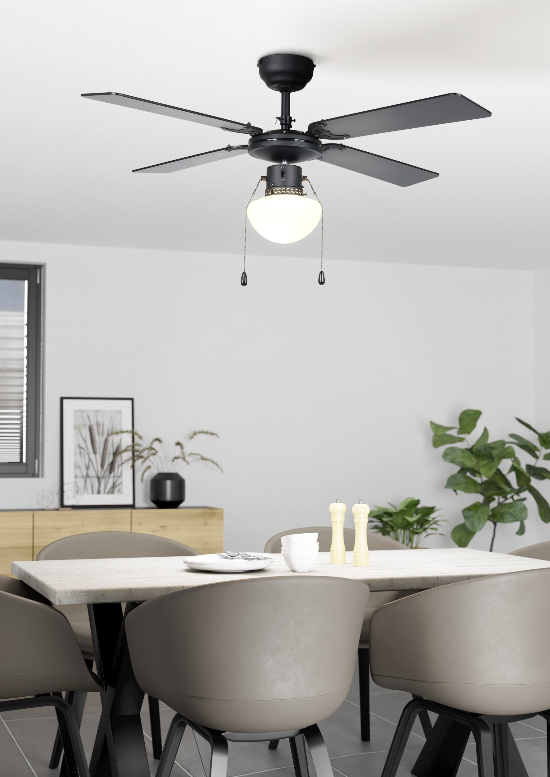 EGLO LED Deckenleuchte »FORTALEZA Ventilator & Licht - Stahl - E27 - 1X60W - IP20« E27 1 Stk. Ventilator mit Beleuchtung, Wohnzimmer, Schalfzimmern, H42 x Ø106,6 cm