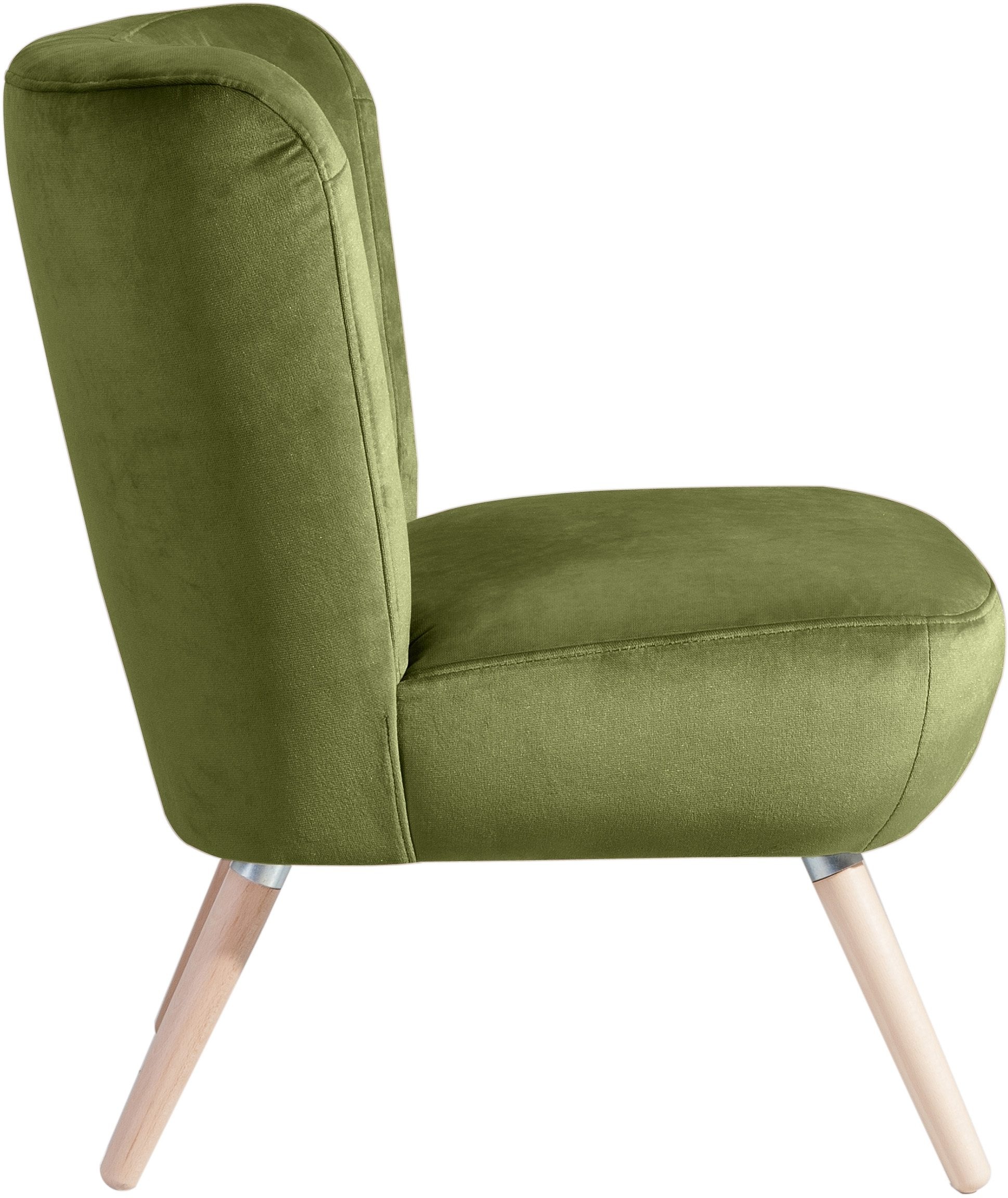 Max Winzer® Sessel »Nikki, Loungesessel, Retro und modern, mit geschwungener Rückenlehne«, Knopfheftung, weicher Samtvelours in aktuellen Farben