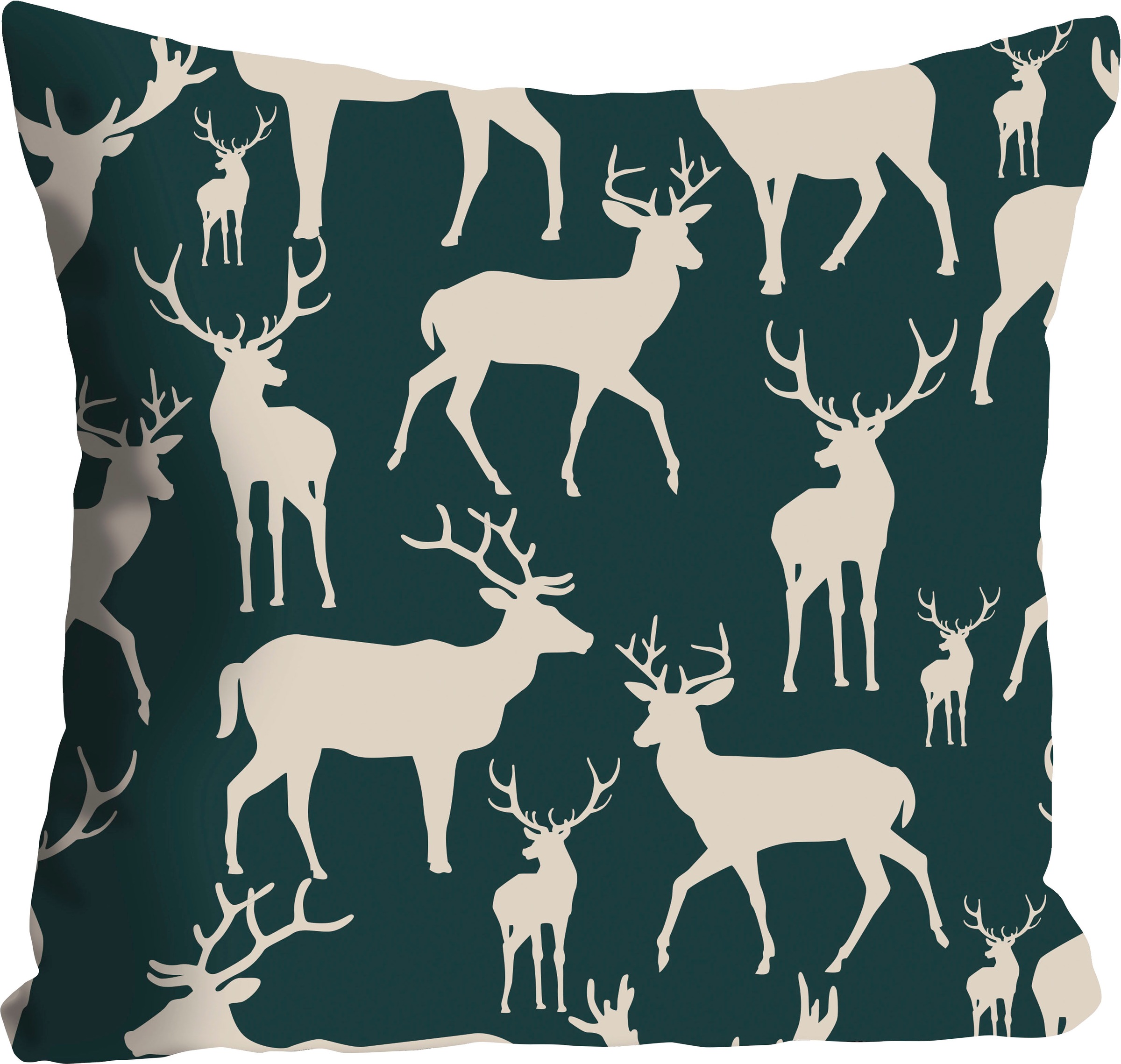 queence Dekokissen »Ross«, Kissenhülle,Hirsche,Grün,Beige,Natur,Wald,Tiere, günstig online kaufen