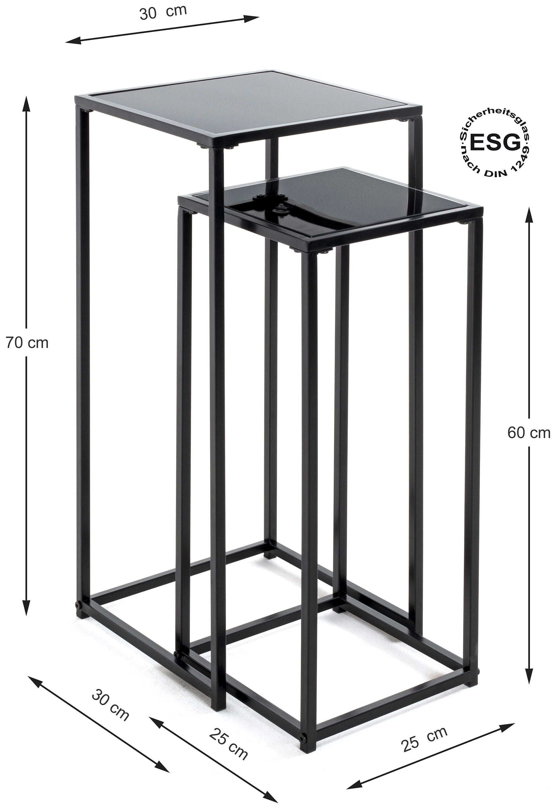 HAKU Blumentisch »Blumenpodest, Blumenständer, Pflanzsäule« Set, 2er Set, 2 Stk. tlg. quadratisch - aus Metall Schwarz B/T/H 25/25/60 und 30/30/70 cm