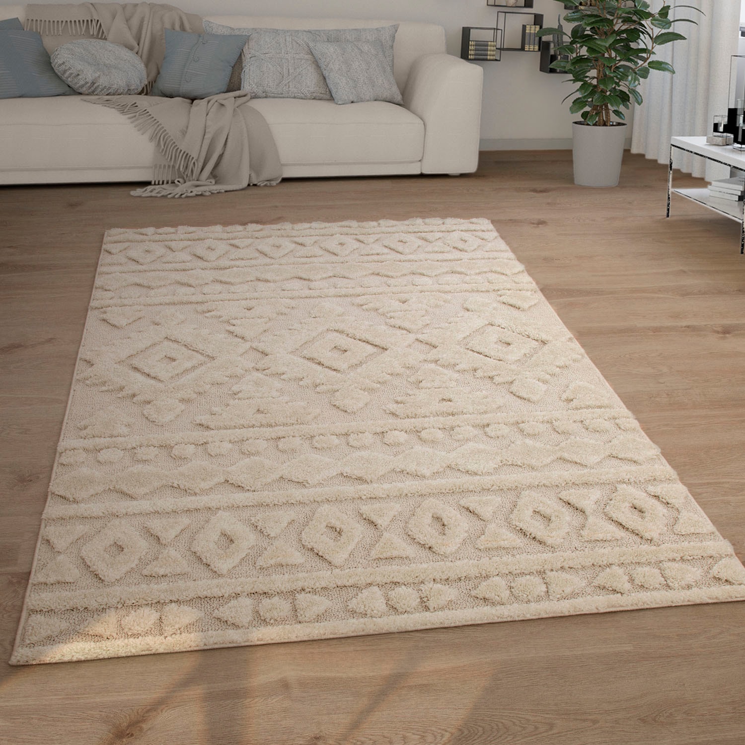 Paco Home Hochflor-Teppich »Genua 746«, rechteckig, Uni Farben, Hoch-Tief Effekt, modernes Design, sehr weicher Flor