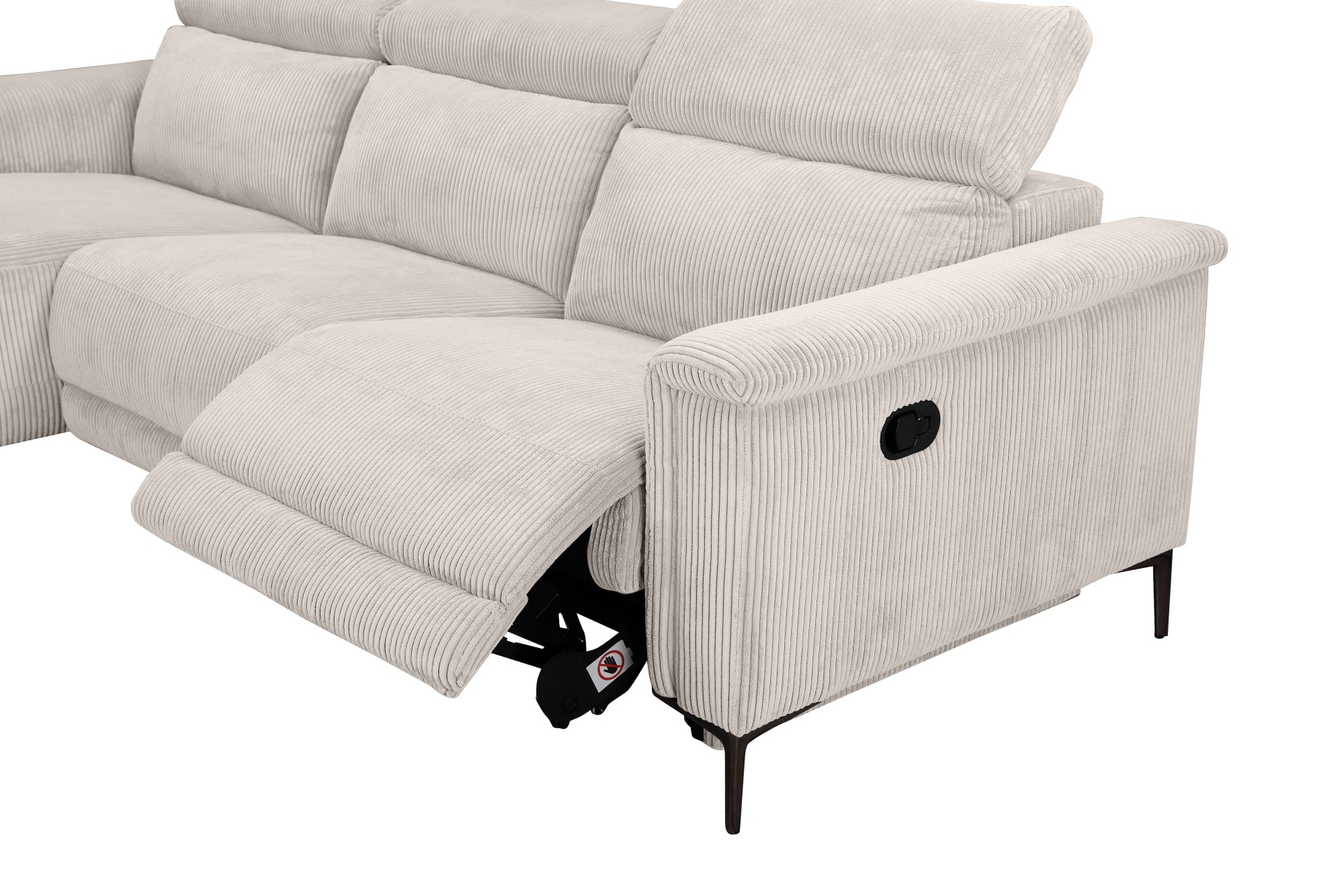 Places of Style Ecksofa »Lund in Cord, L-Form, 261 cm, manuelle und elektr. Relaxfunktion,«, USB-A und Kopfteilverstellung
